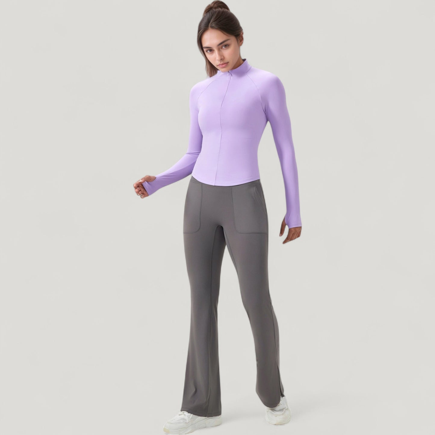 Anna-Kaci Active Women's Long Sleeve Half-Zip Slim Fit Active Jacket with Thumbhole Cuffs and Mock Neck