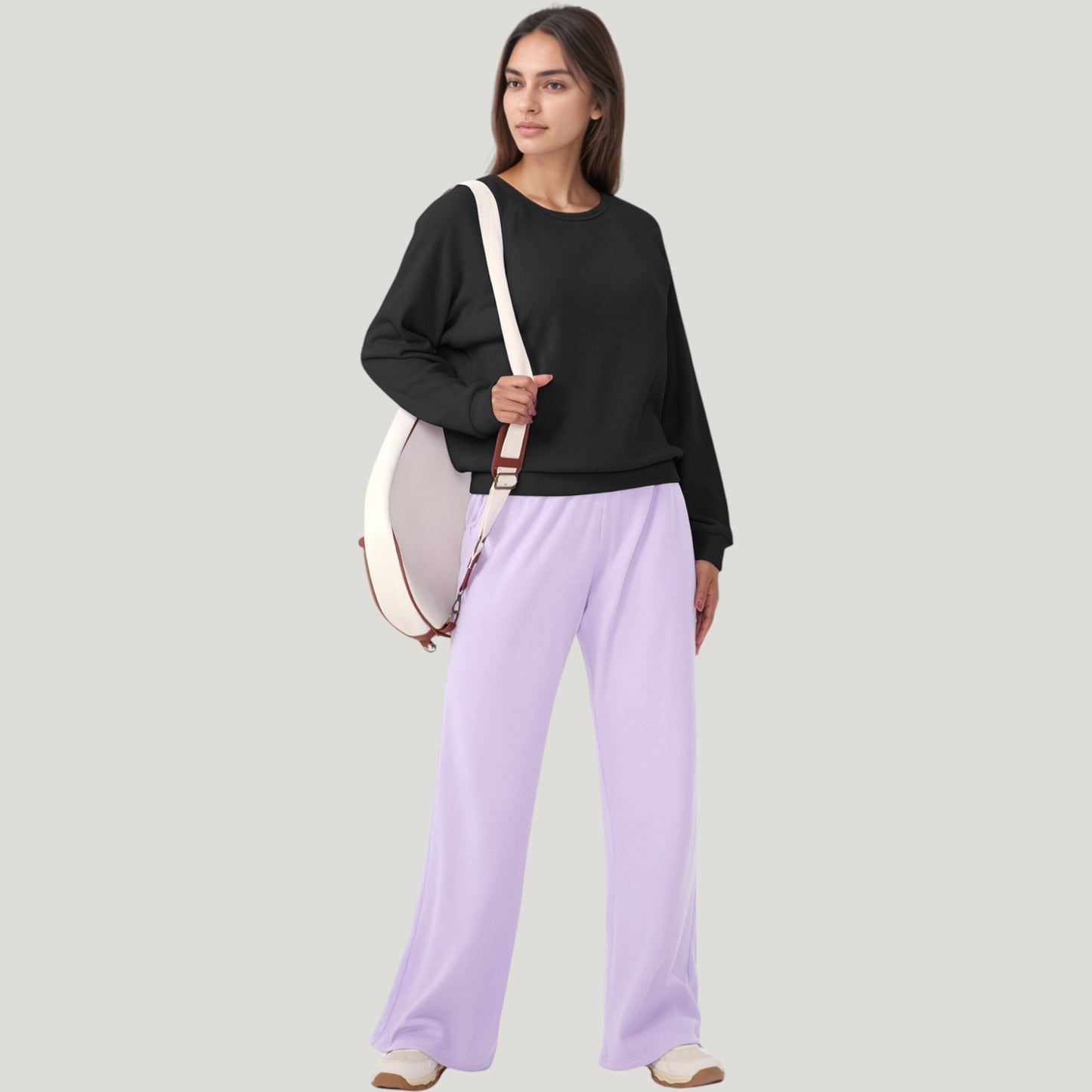 Anna-Kaci Active Women's Long Sleeve Crew Neck Pullover Top with Relaxed Fit and Ribbed Cuffs