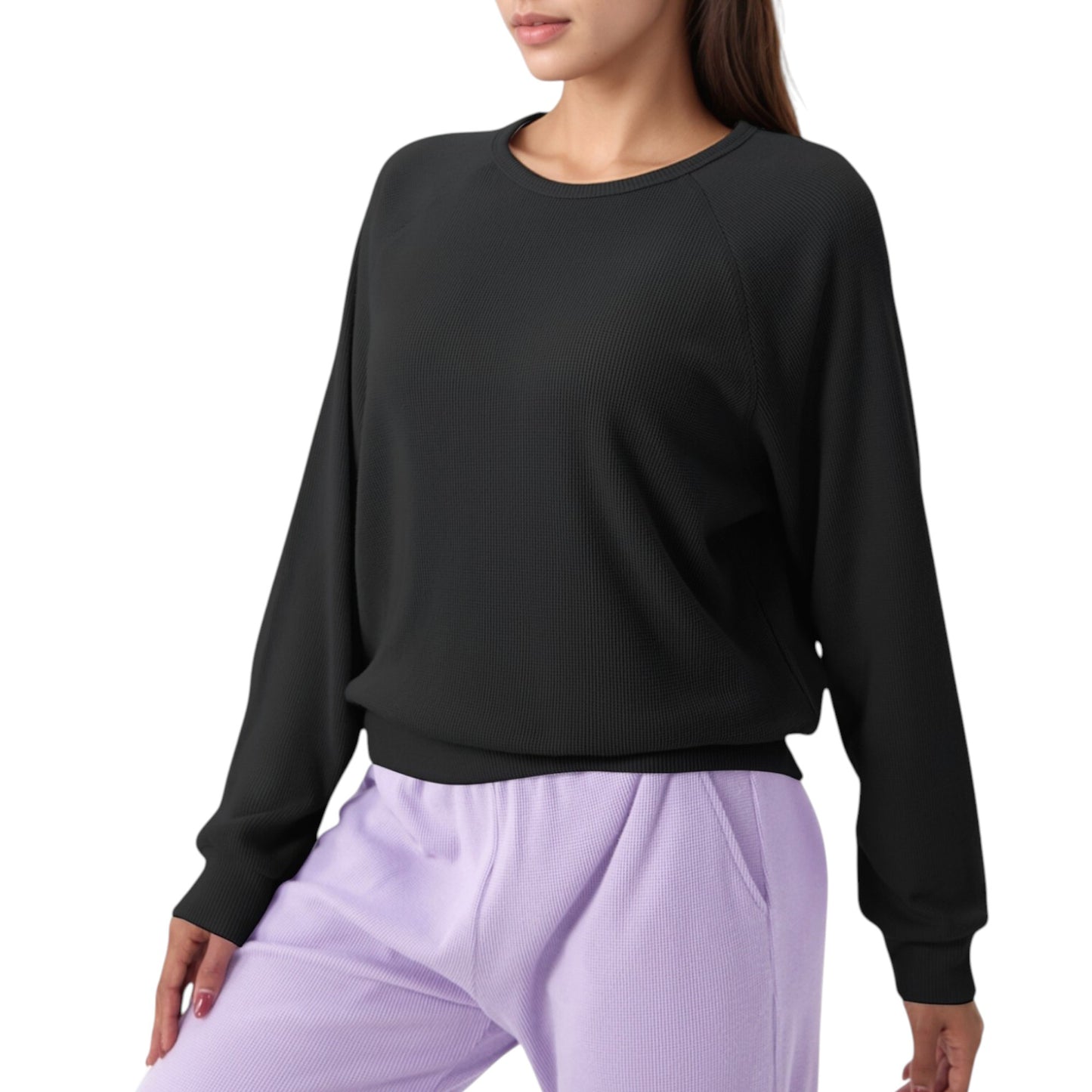 Anna-Kaci Active Women's Long Sleeve Crew Neck Pullover Top with Relaxed Fit and Ribbed Cuffs