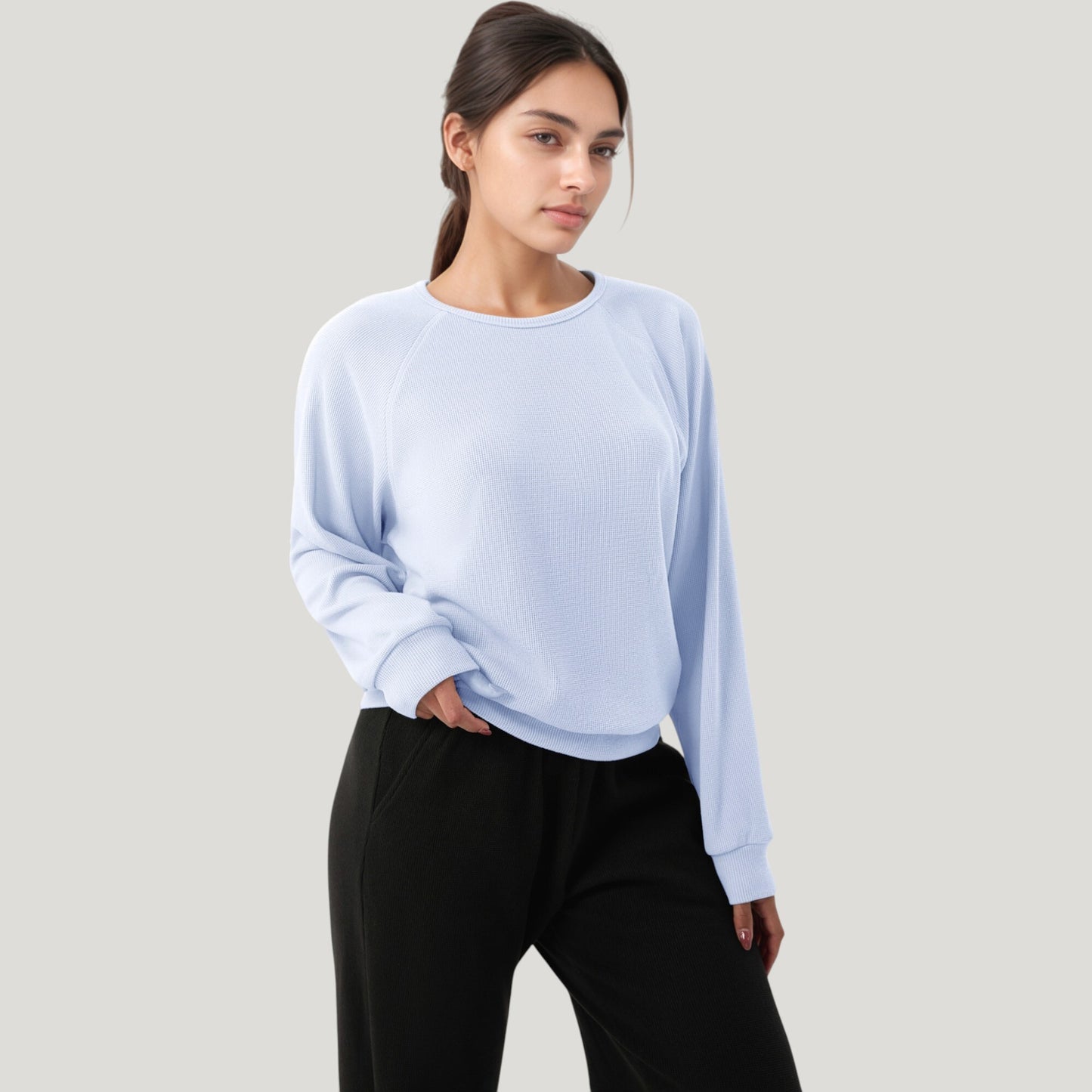 Anna-Kaci Active Women's Long Sleeve Crew Neck Pullover Top with Relaxed Fit and Ribbed Cuffs