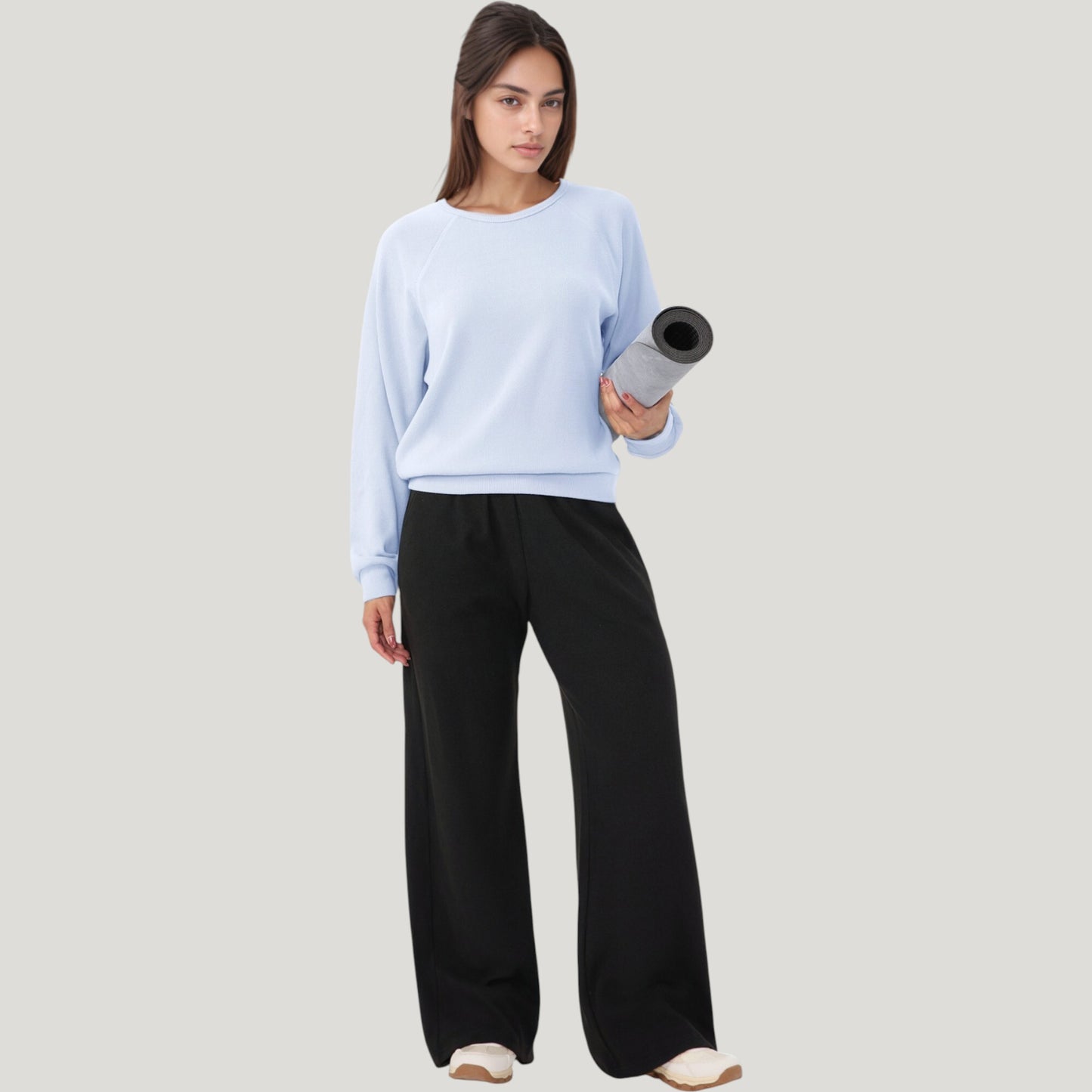 Anna-Kaci Active Women's Long Sleeve Crew Neck Pullover Top with Relaxed Fit and Ribbed Cuffs