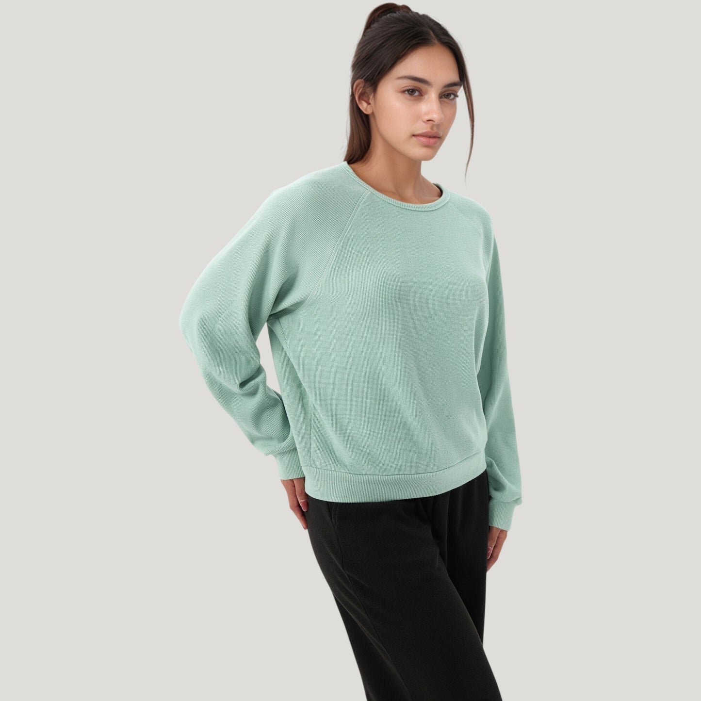 Anna-Kaci Active Women's Long Sleeve Crew Neck Pullover Top with Relaxed Fit and Ribbed Cuffs