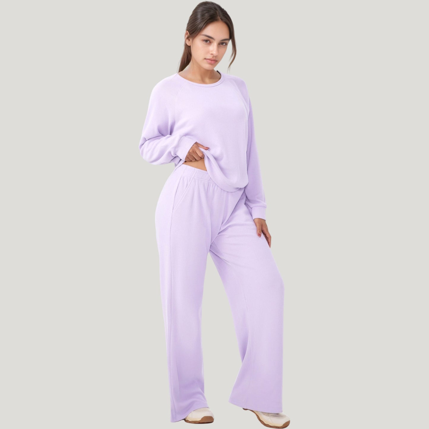 Anna-Kaci Active Women's Long Sleeve Crew Neck Pullover Top with Relaxed Fit and Ribbed Cuffs