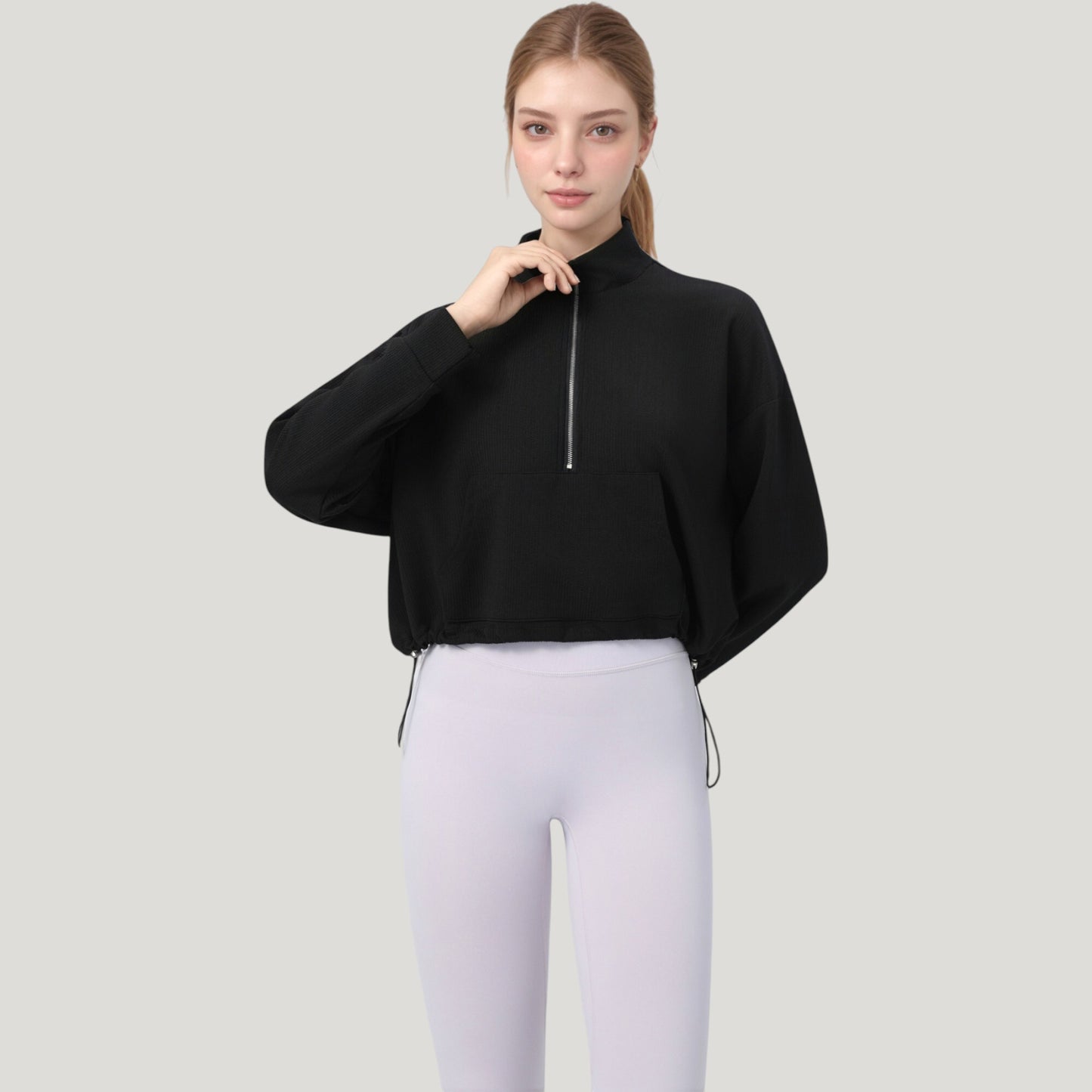 Anna-Kaci Active Women's Long Sleeve Half Zip Pullover Top with Mock Neck and Kangaroo Pocket