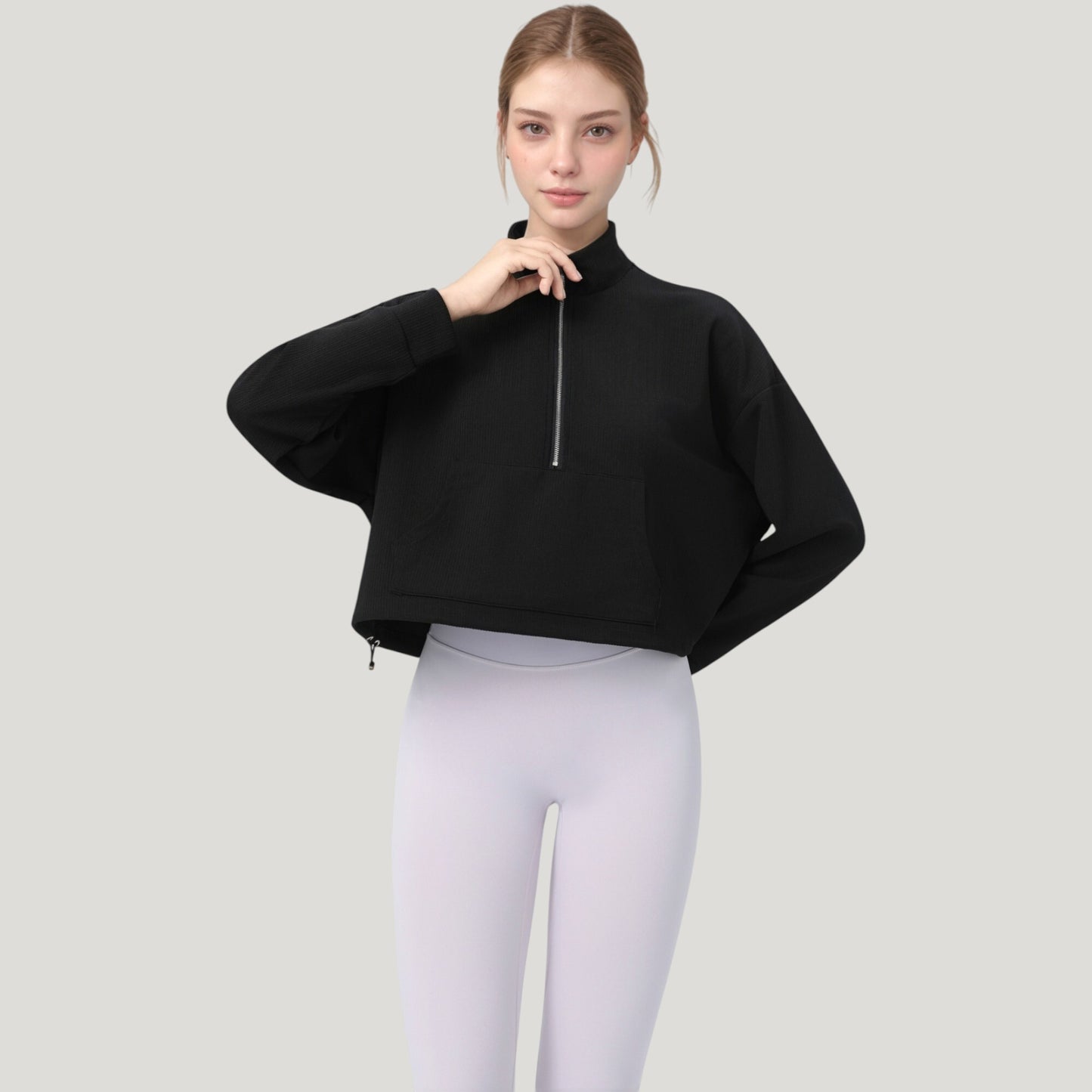Anna-Kaci Active Women's Long Sleeve Half Zip Pullover Top with Mock Neck and Kangaroo Pocket
