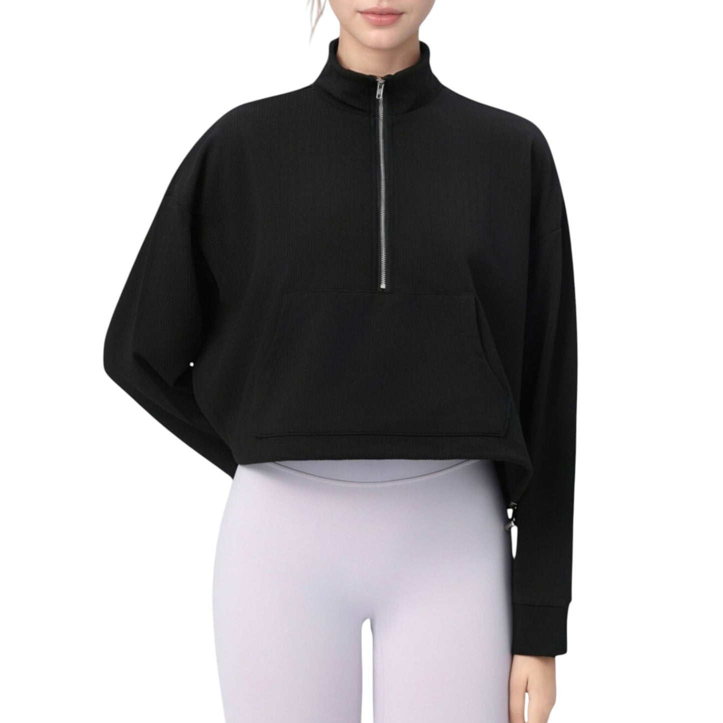 Anna-Kaci Active Women's Long Sleeve Half Zip Pullover Top with Mock Neck and Kangaroo Pocket