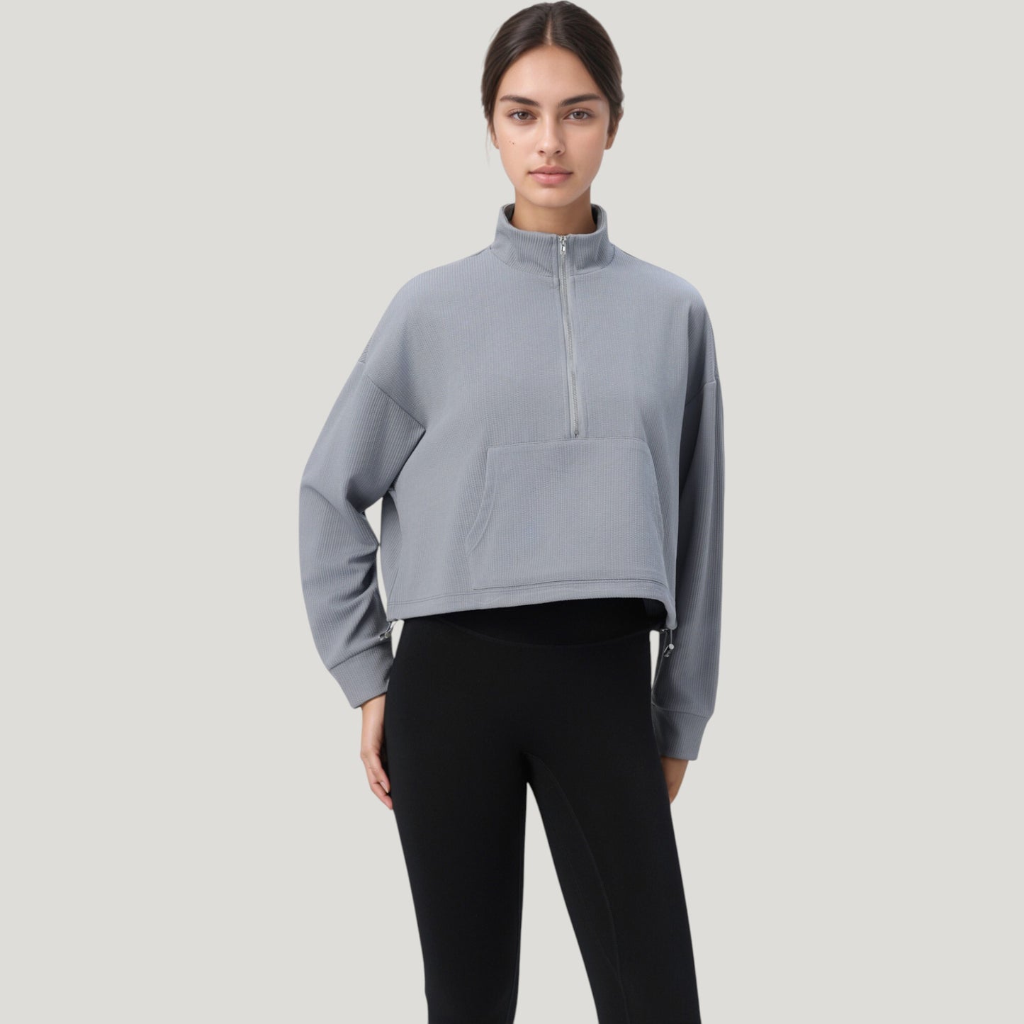 Anna-Kaci Active Women's Long Sleeve Half Zip Pullover Top with Mock Neck and Kangaroo Pocket