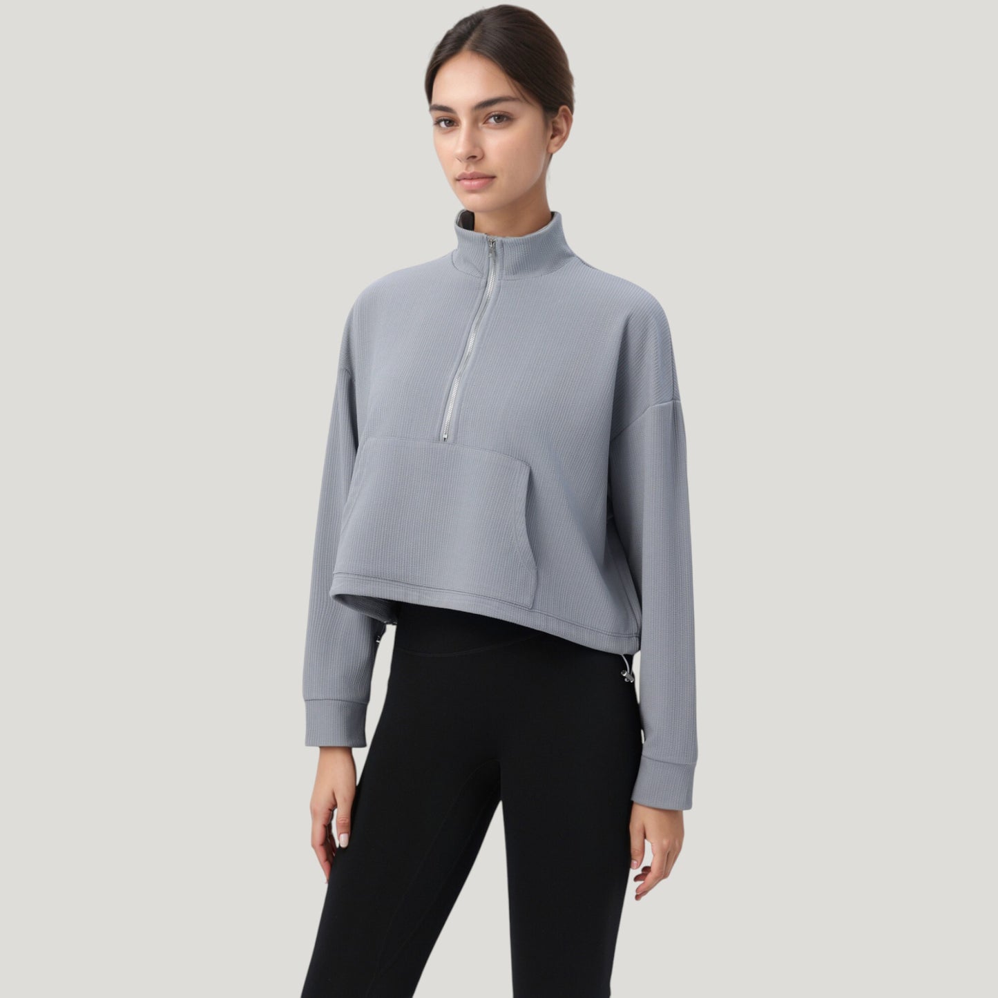 Anna-Kaci Active Women's Long Sleeve Half Zip Pullover Top with Mock Neck and Kangaroo Pocket