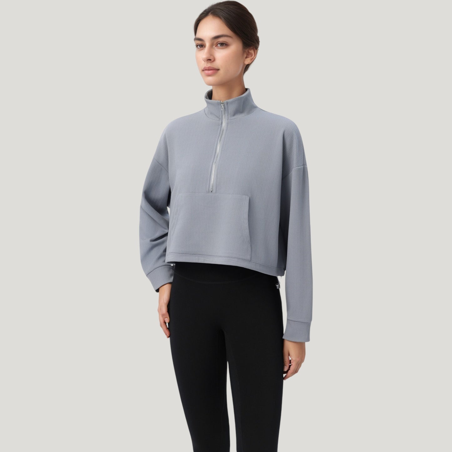 Anna-Kaci Active Women's Long Sleeve Half Zip Pullover Top with Mock Neck and Kangaroo Pocket