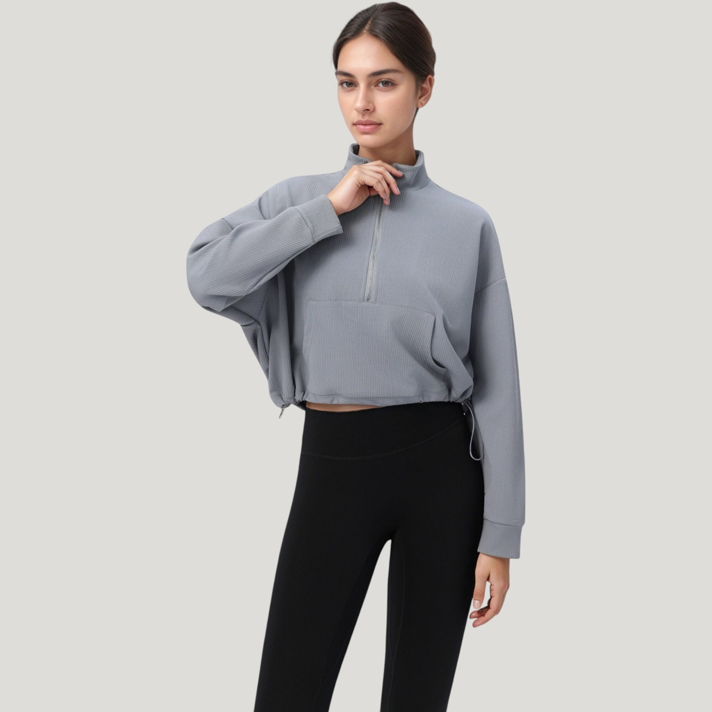 Anna-Kaci Active Women's Long Sleeve Half Zip Pullover Top with Mock Neck and Kangaroo Pocket
