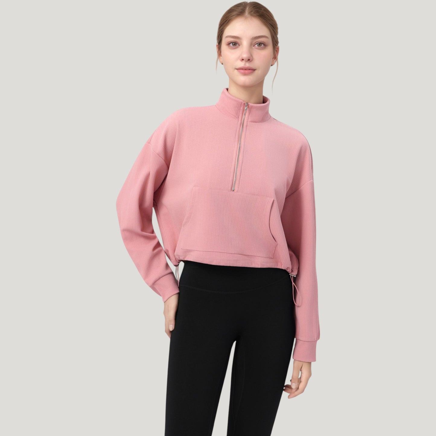 Anna-Kaci Active Women's Long Sleeve Half Zip Pullover Top with Mock Neck and Kangaroo Pocket