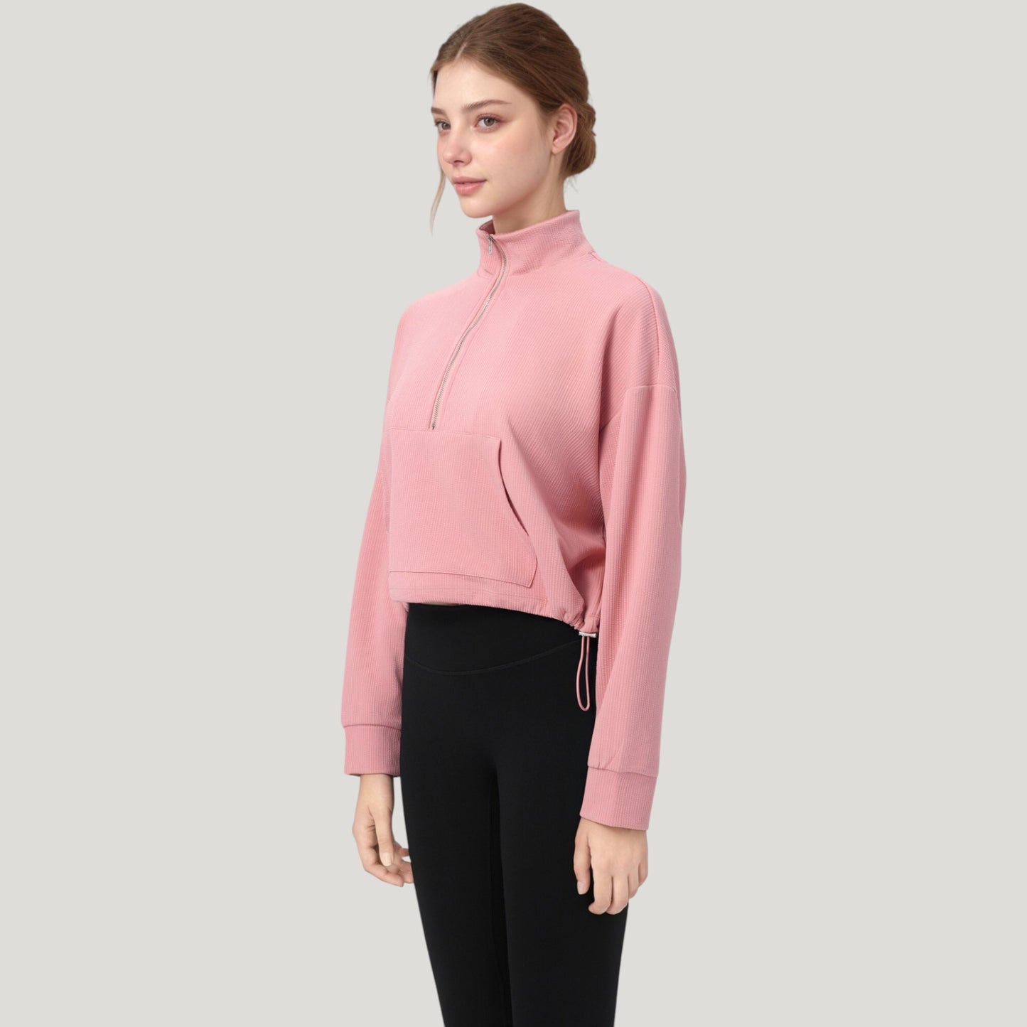 Anna-Kaci Active Women's Long Sleeve Half Zip Pullover Top with Mock Neck and Kangaroo Pocket