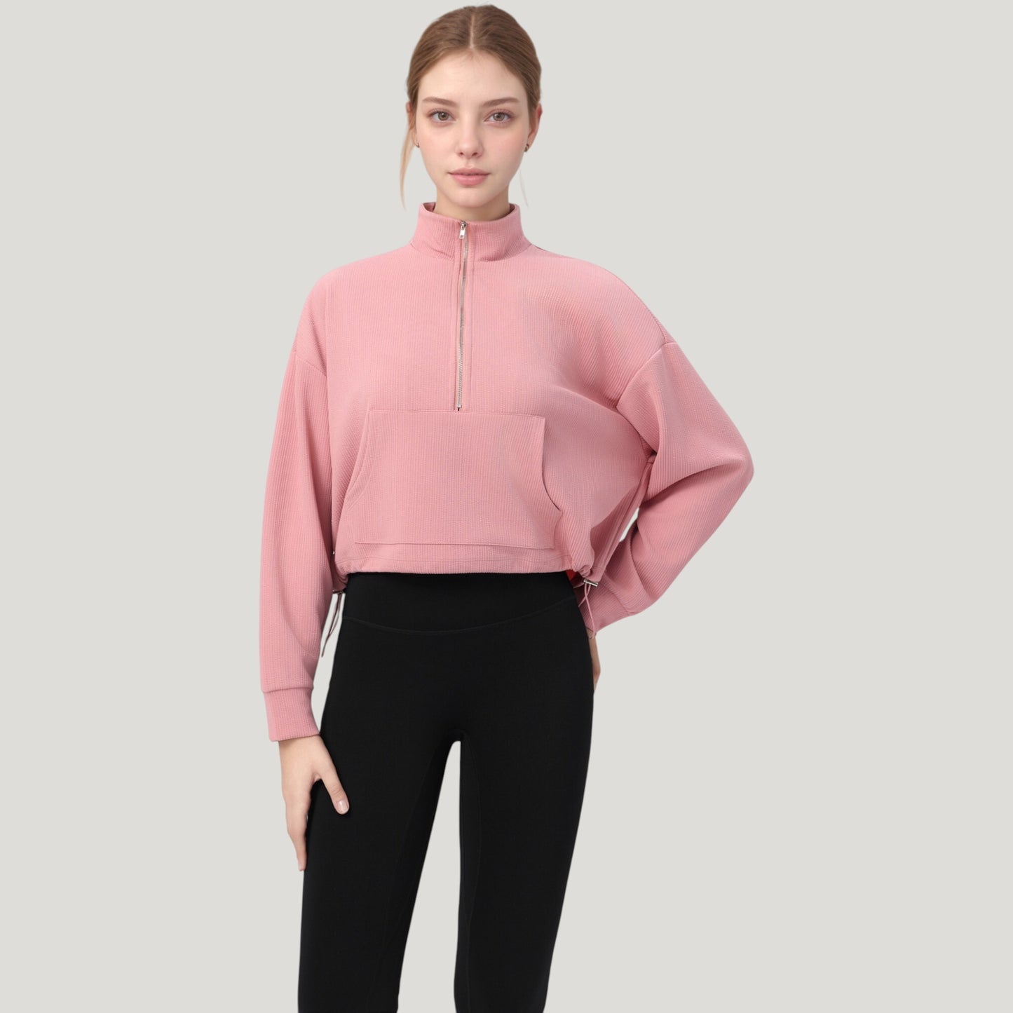 Anna-Kaci Active Women's Long Sleeve Half Zip Pullover Top with Mock Neck and Kangaroo Pocket