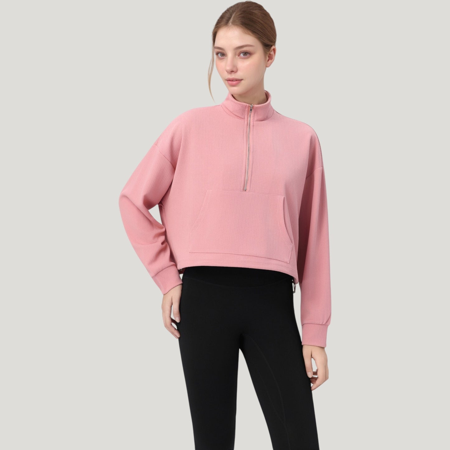 Anna-Kaci Active Women's Long Sleeve Half Zip Pullover Top with Mock Neck and Kangaroo Pocket