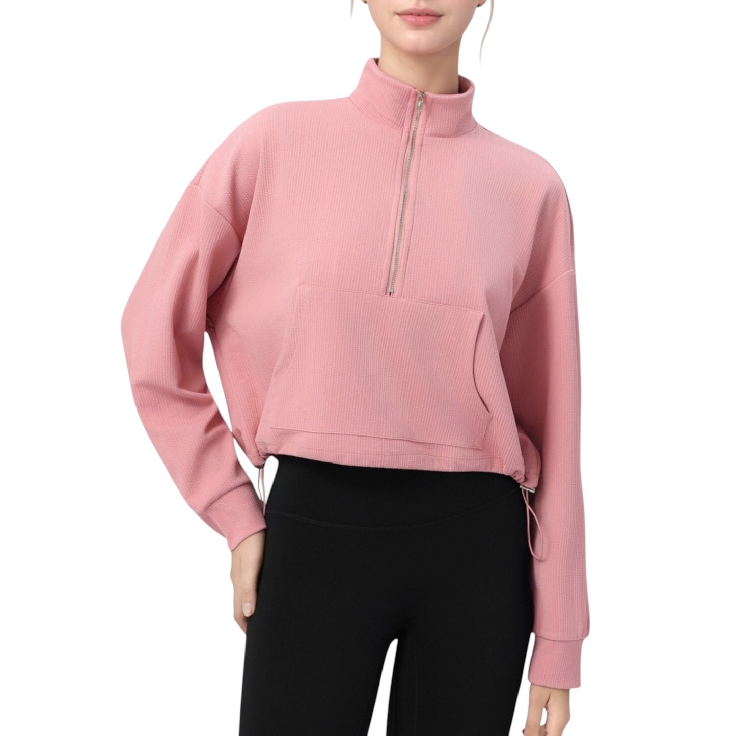 Anna-Kaci Active Women's Long Sleeve Half Zip Pullover Top with Mock Neck and Kangaroo Pocket