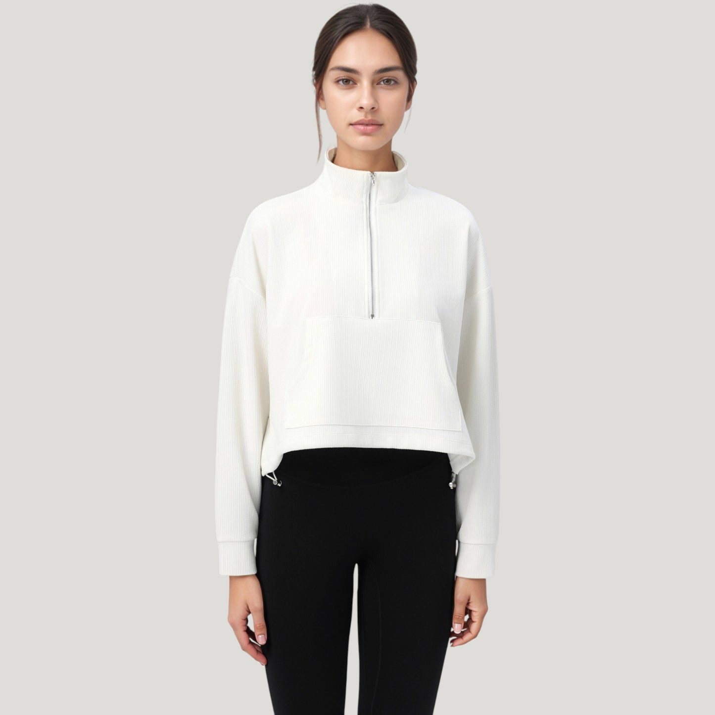 Anna-Kaci Active Women's Long Sleeve Half Zip Pullover Top with Mock Neck and Kangaroo Pocket