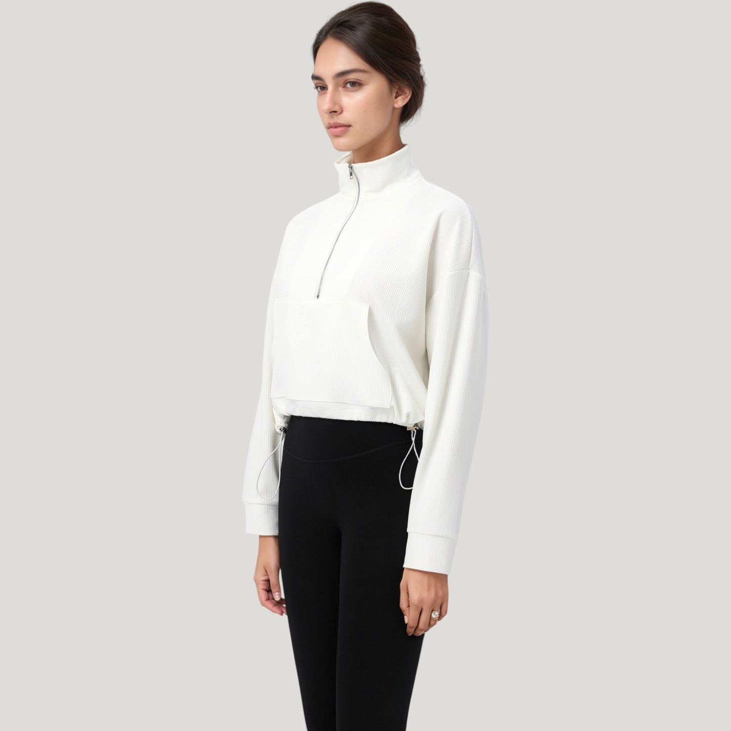 Anna-Kaci Active Women's Long Sleeve Half Zip Pullover Top with Mock Neck and Kangaroo Pocket