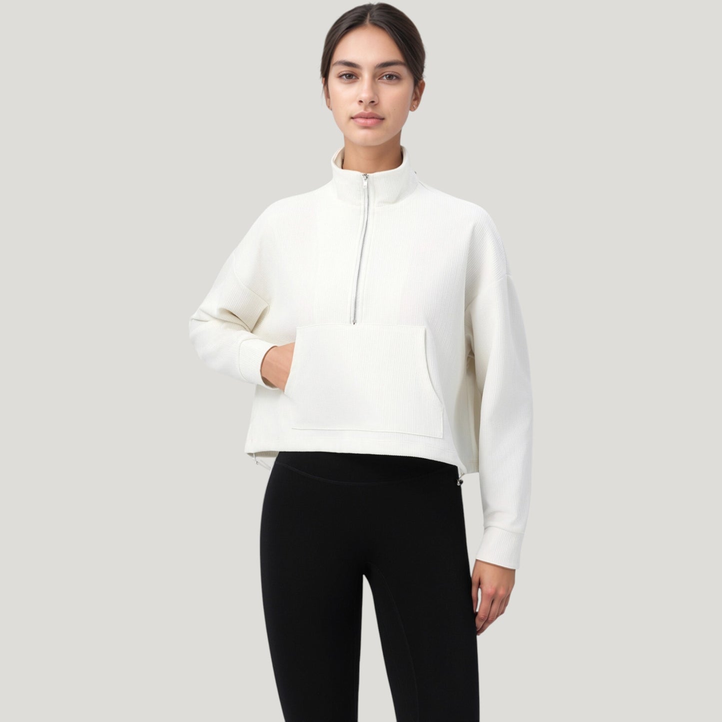 Anna-Kaci Active Women's Long Sleeve Half Zip Pullover Top with Mock Neck and Kangaroo Pocket
