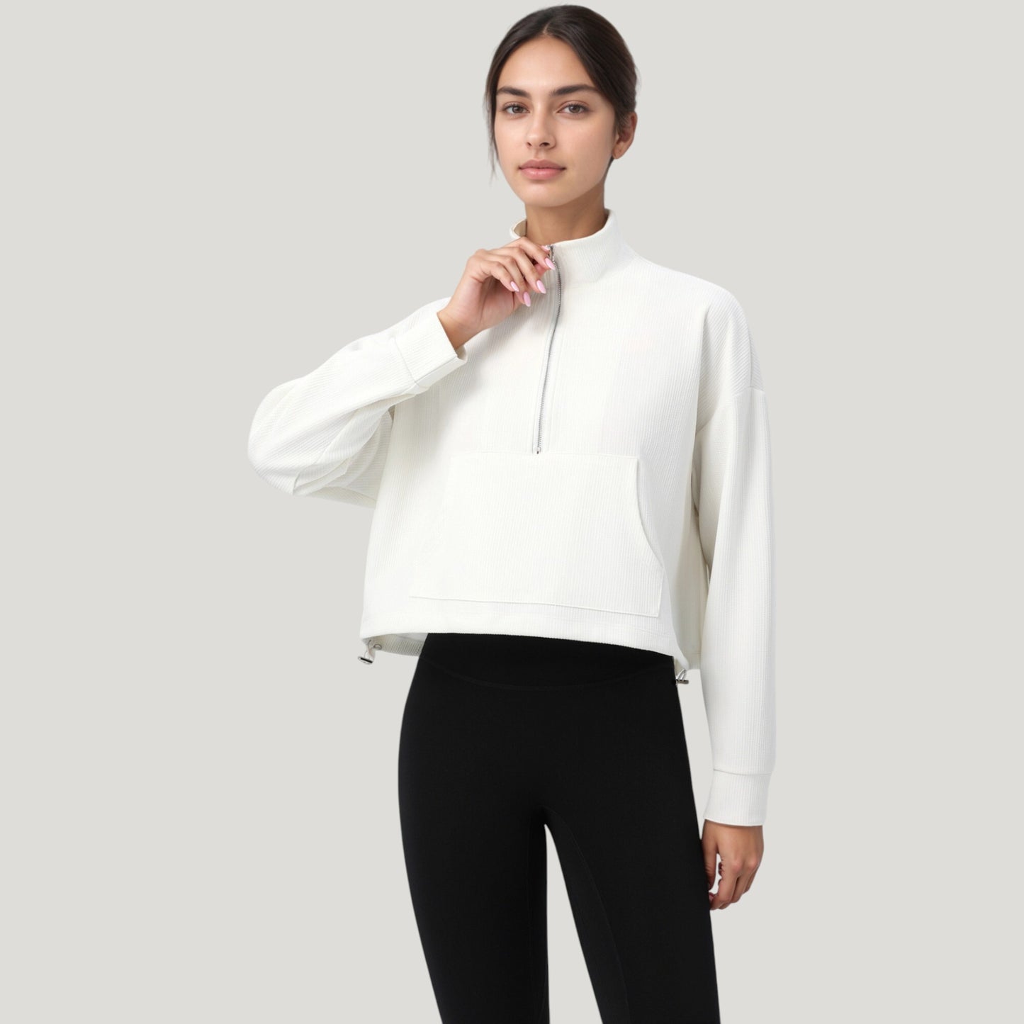 Anna-Kaci Active Women's Long Sleeve Half Zip Pullover Top with Mock Neck and Kangaroo Pocket