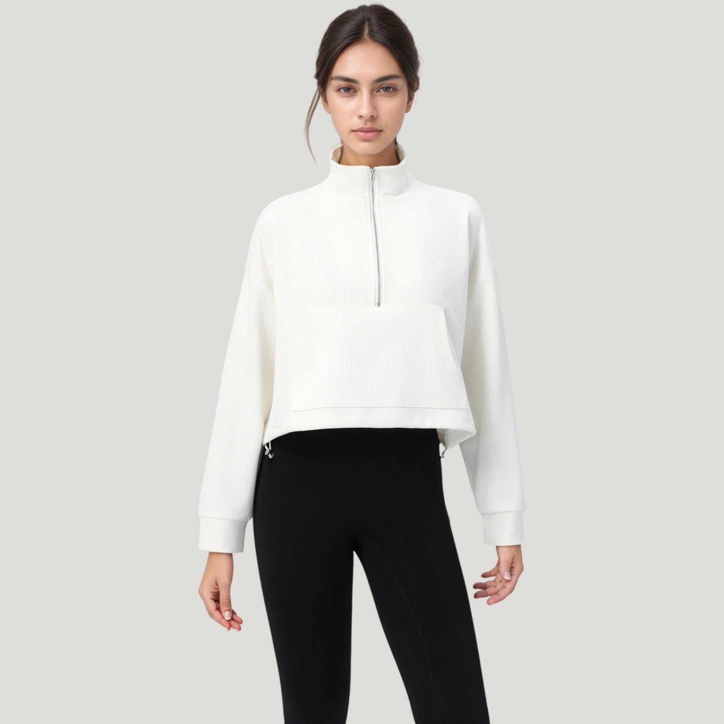 Anna-Kaci Active Women's Long Sleeve Half Zip Pullover Top with Mock Neck and Kangaroo Pocket