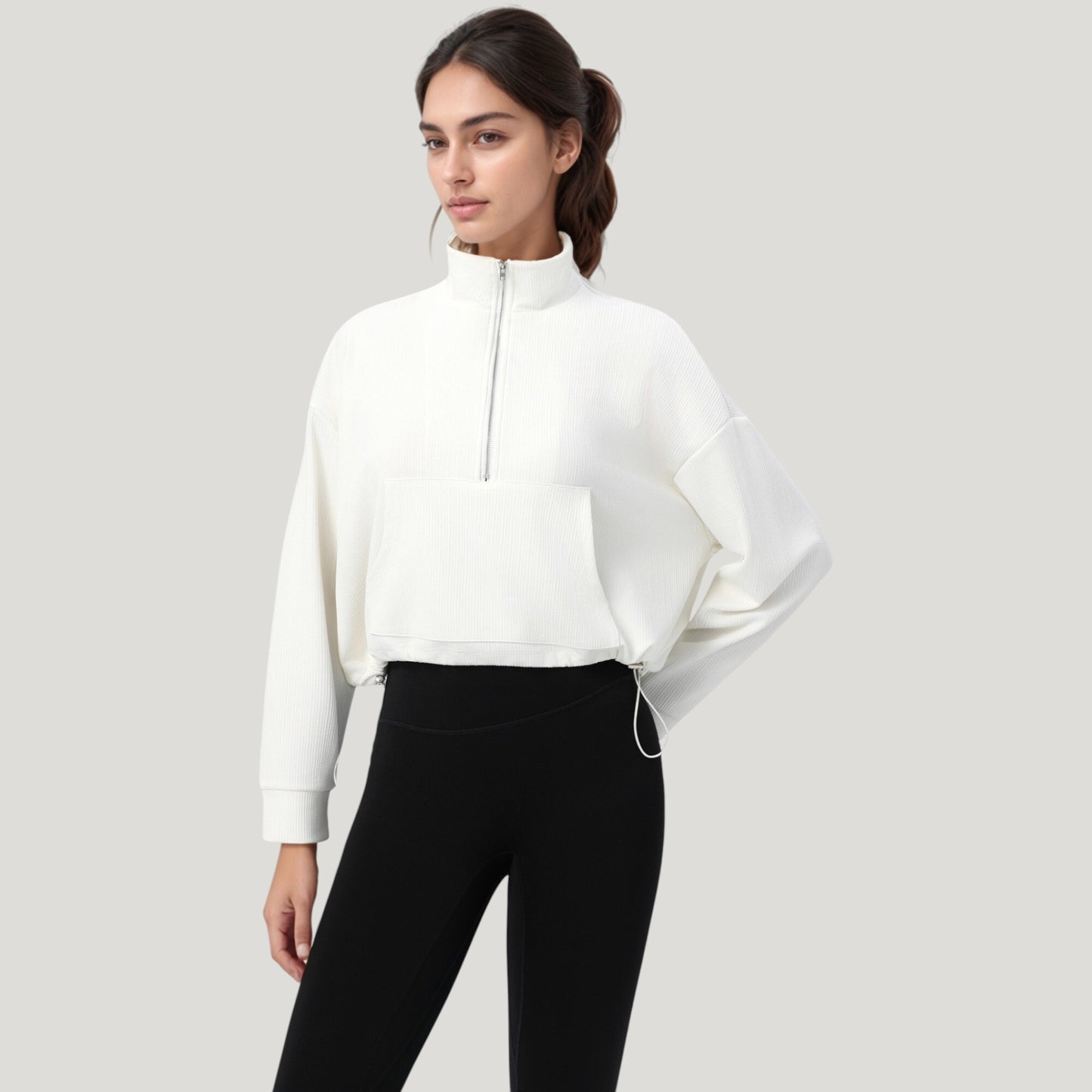 Anna-Kaci Active Women's Long Sleeve Half Zip Pullover Top with Mock Neck and Kangaroo Pocket