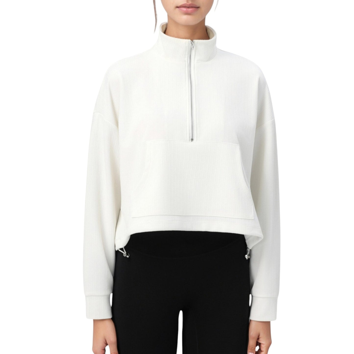 Anna-Kaci Active Women's Long Sleeve Half Zip Pullover Top with Mock Neck and Kangaroo Pocket