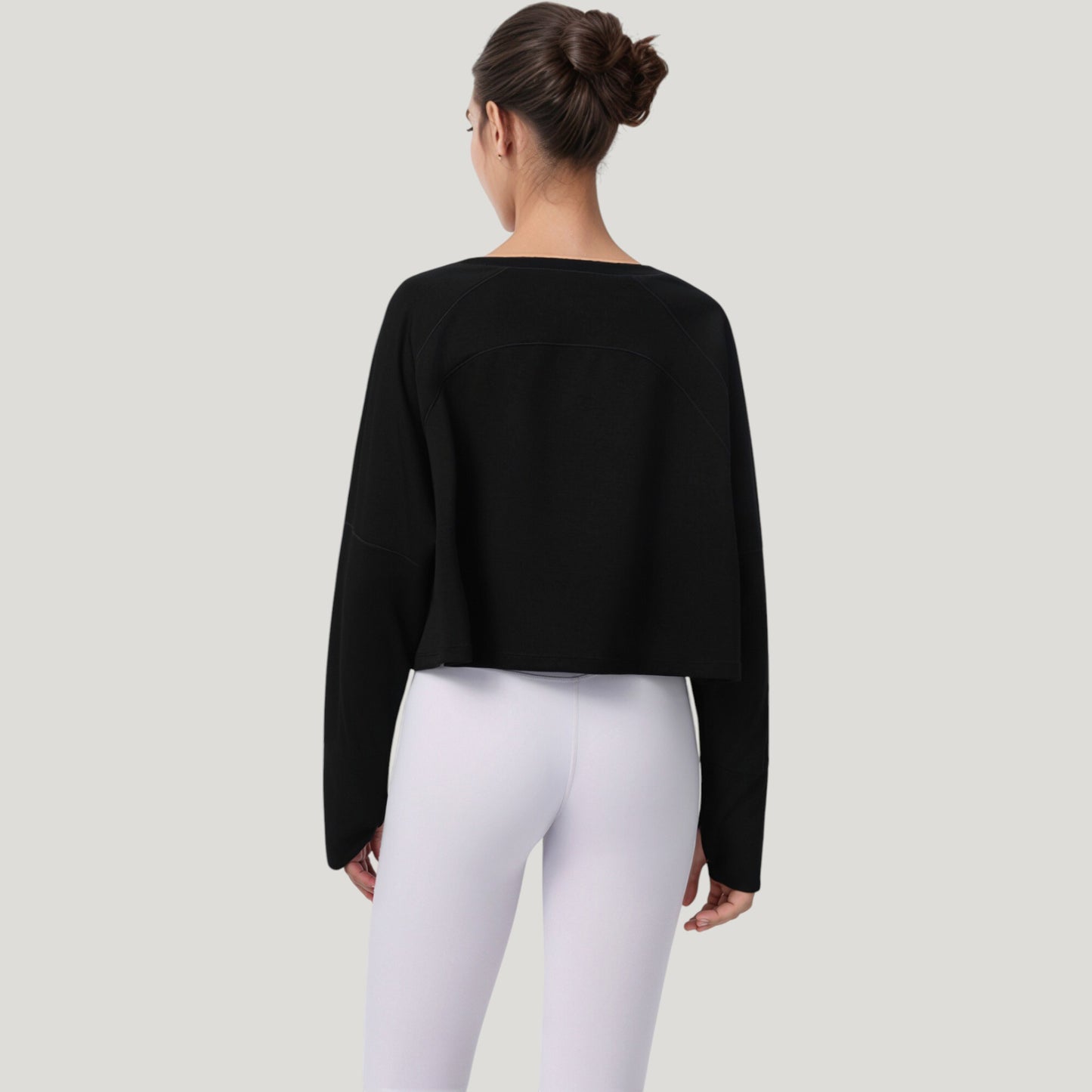 Anna-Kaci Active Women's Cropped Long Sleeve Active Top with Relaxed Fit and Crew Neck