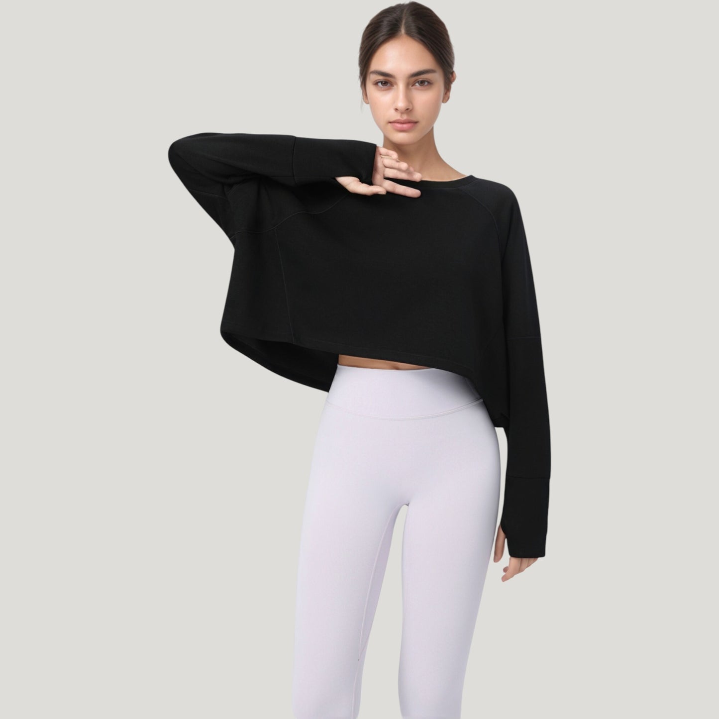 Anna-Kaci Active Women's Cropped Long Sleeve Active Top with Relaxed Fit and Crew Neck