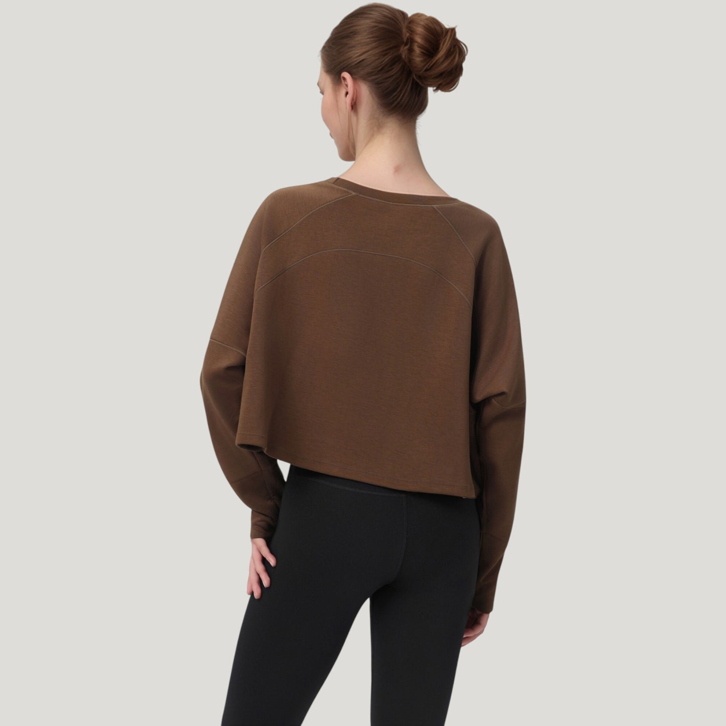 Anna-Kaci Active Women's Cropped Long Sleeve Active Top with Relaxed Fit and Crew Neck