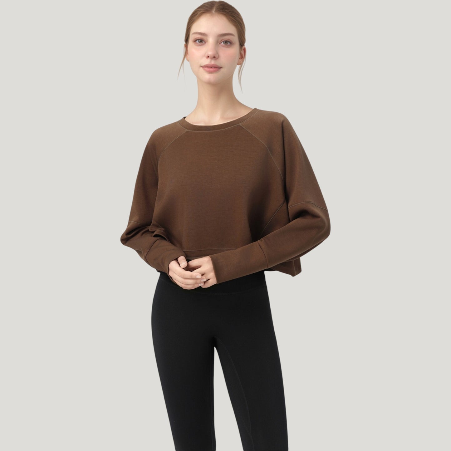 Anna-Kaci Active Women's Cropped Long Sleeve Active Top with Relaxed Fit and Crew Neck