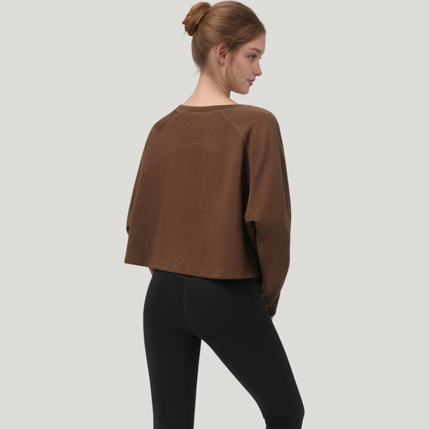 Anna-Kaci Active Women's Cropped Long Sleeve Active Top with Relaxed Fit and Crew Neck