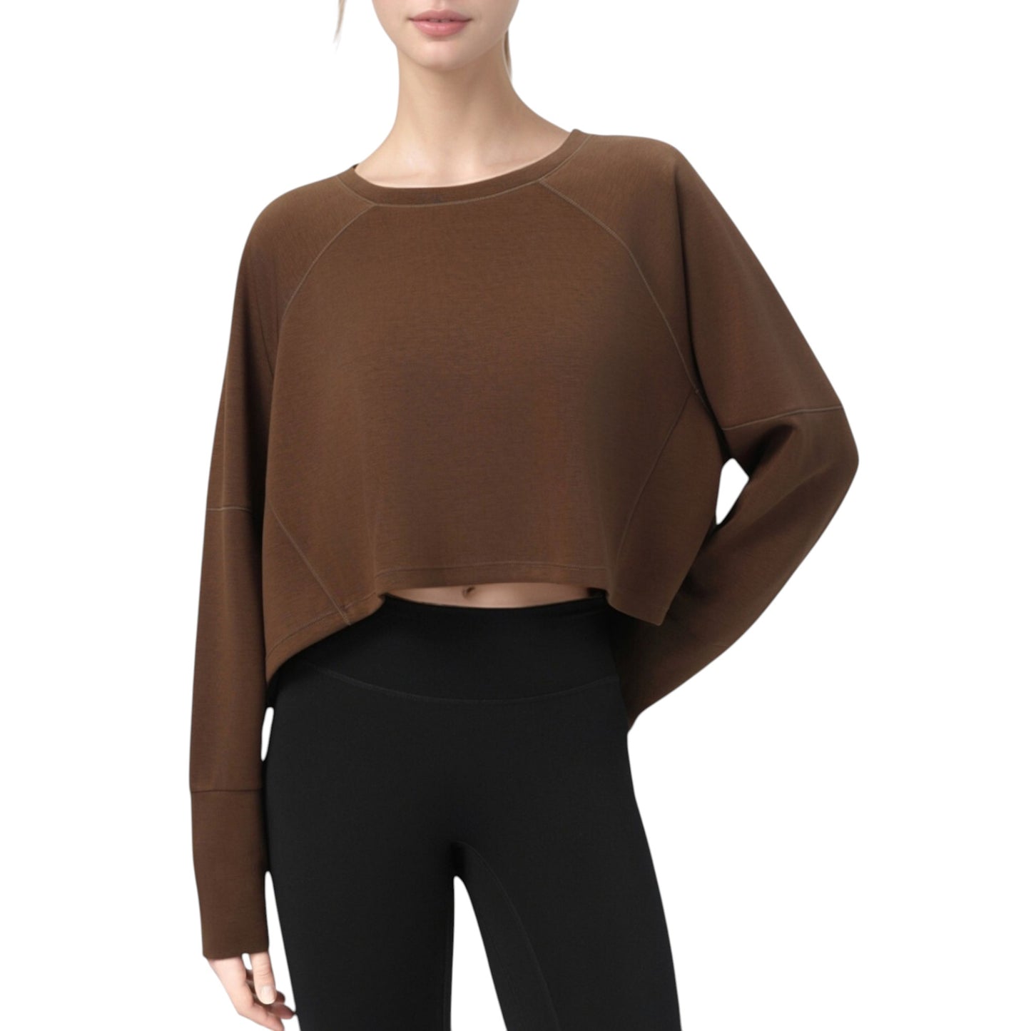 Anna-Kaci Active Women's Cropped Long Sleeve Active Top with Relaxed Fit and Crew Neck