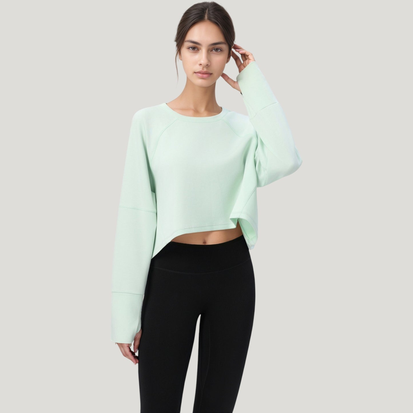 Anna-Kaci Active Women's Cropped Long Sleeve Active Top with Relaxed Fit and Crew Neck