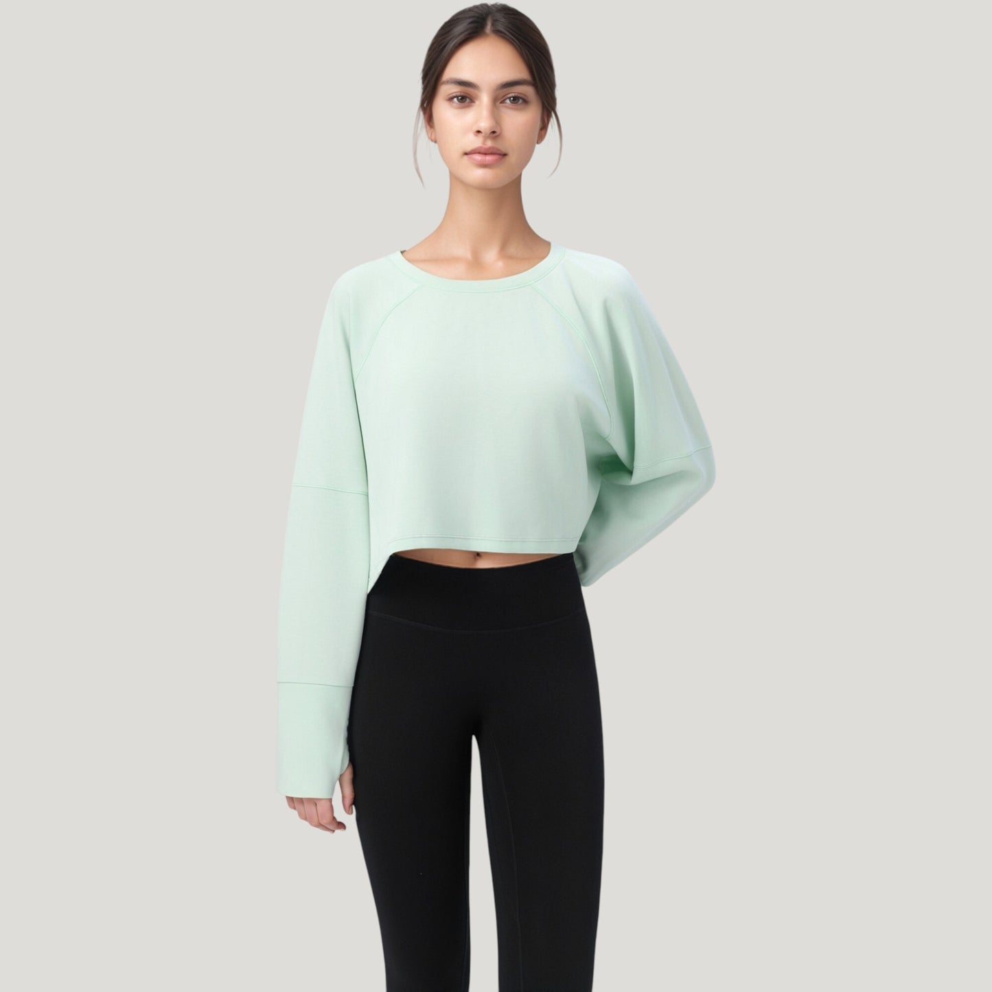 Anna-Kaci Active Women's Cropped Long Sleeve Active Top with Relaxed Fit and Crew Neck