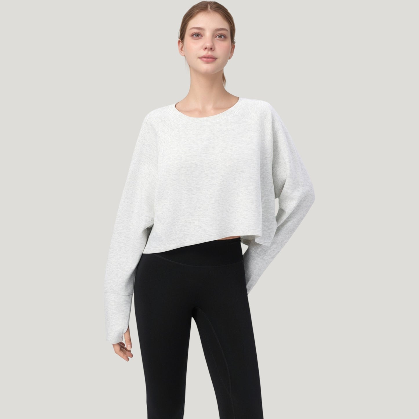 Anna-Kaci Active Women's Cropped Long Sleeve Active Top with Relaxed Fit and Crew Neck