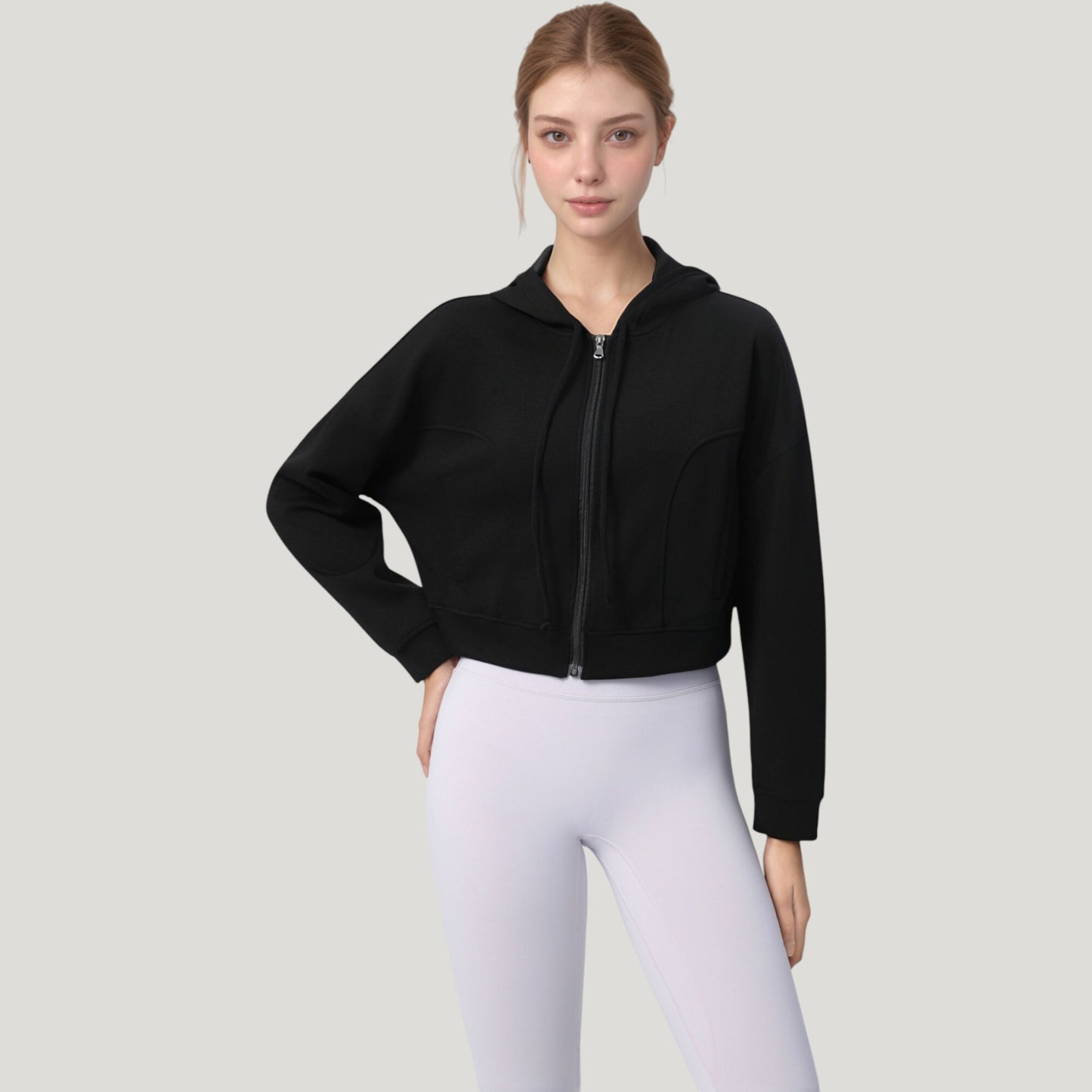 Anna-Kaci Active Women's Zip Front Cropped Hoodie with Long Sleeves and Drawstring Hood