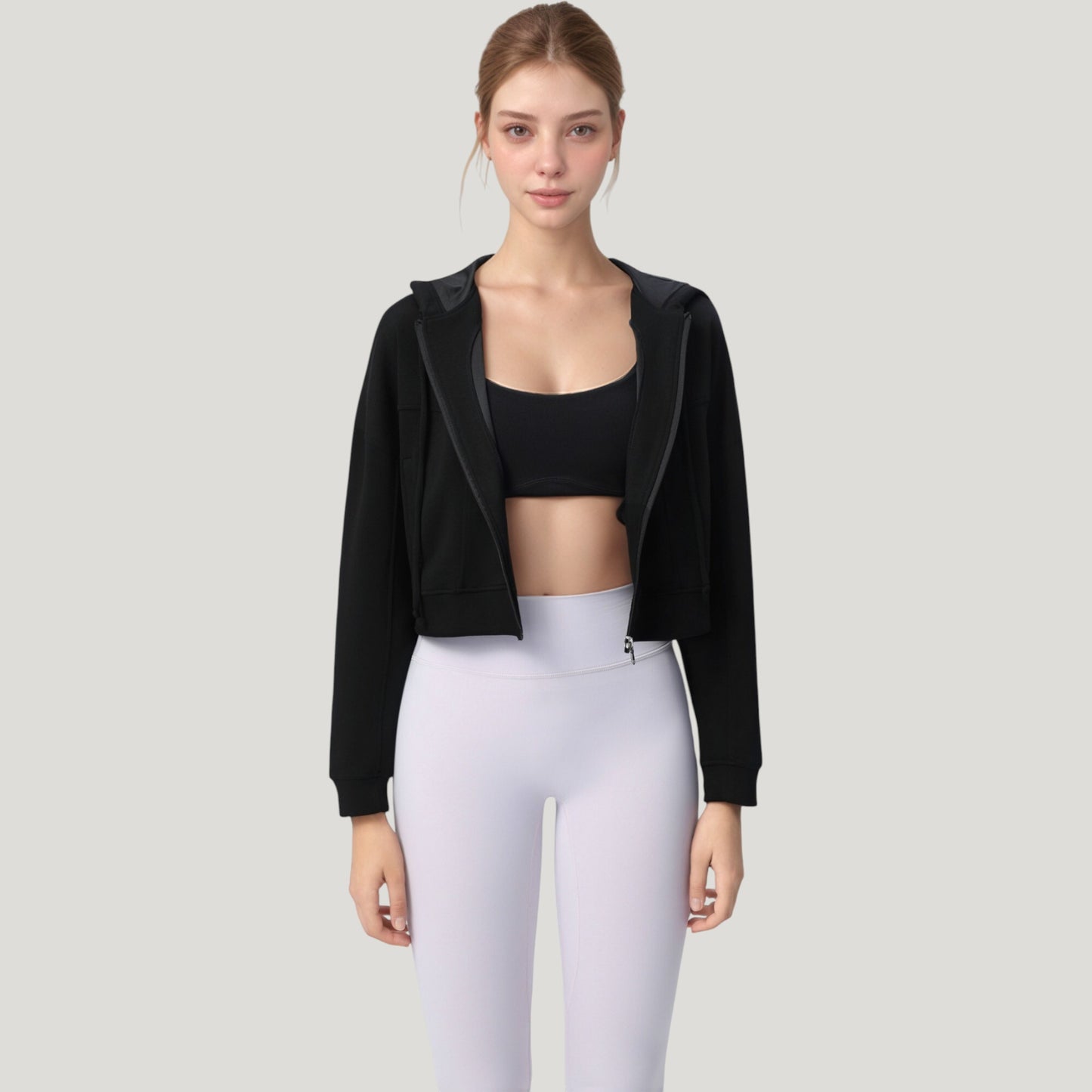 Anna-Kaci Active Women's Zip Front Cropped Hoodie with Long Sleeves and Drawstring Hood