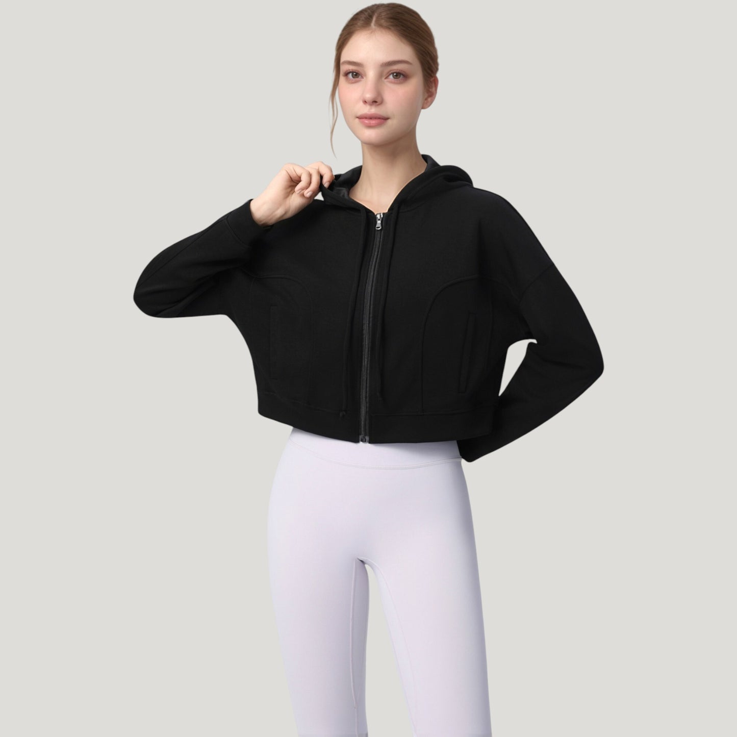 Anna-Kaci Active Women's Zip Front Cropped Hoodie with Long Sleeves and Drawstring Hood