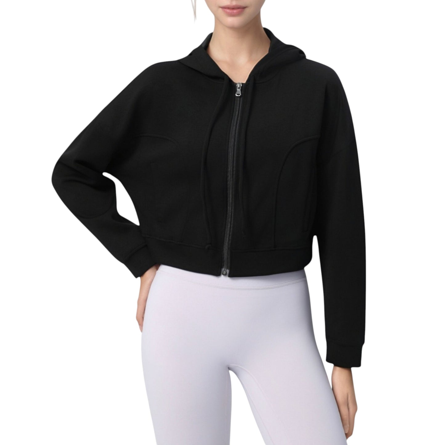Anna-Kaci Active Women's Zip Front Cropped Hoodie with Long Sleeves and Drawstring Hood