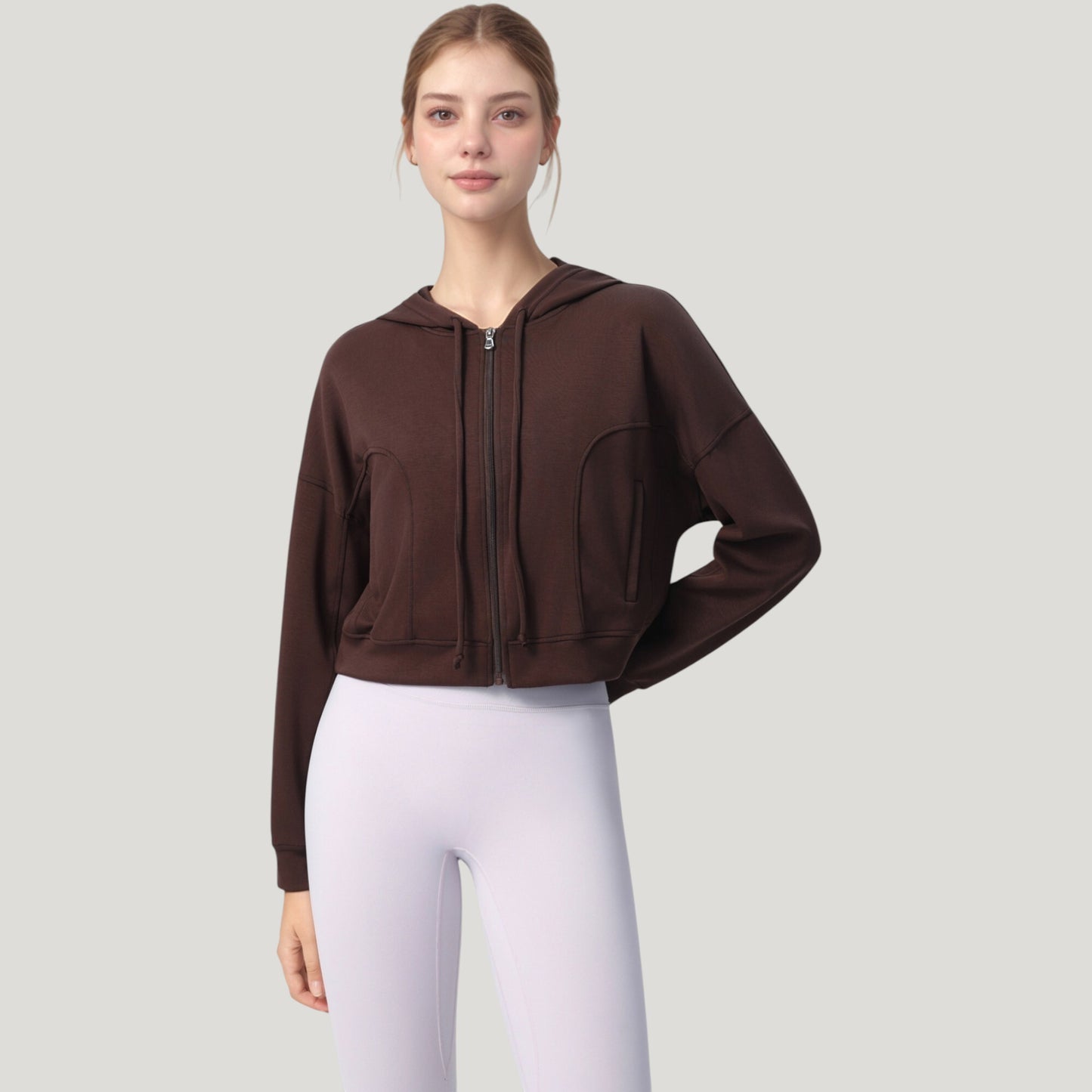 Anna-Kaci Active Women's Zip Front Cropped Hoodie with Long Sleeves and Drawstring Hood