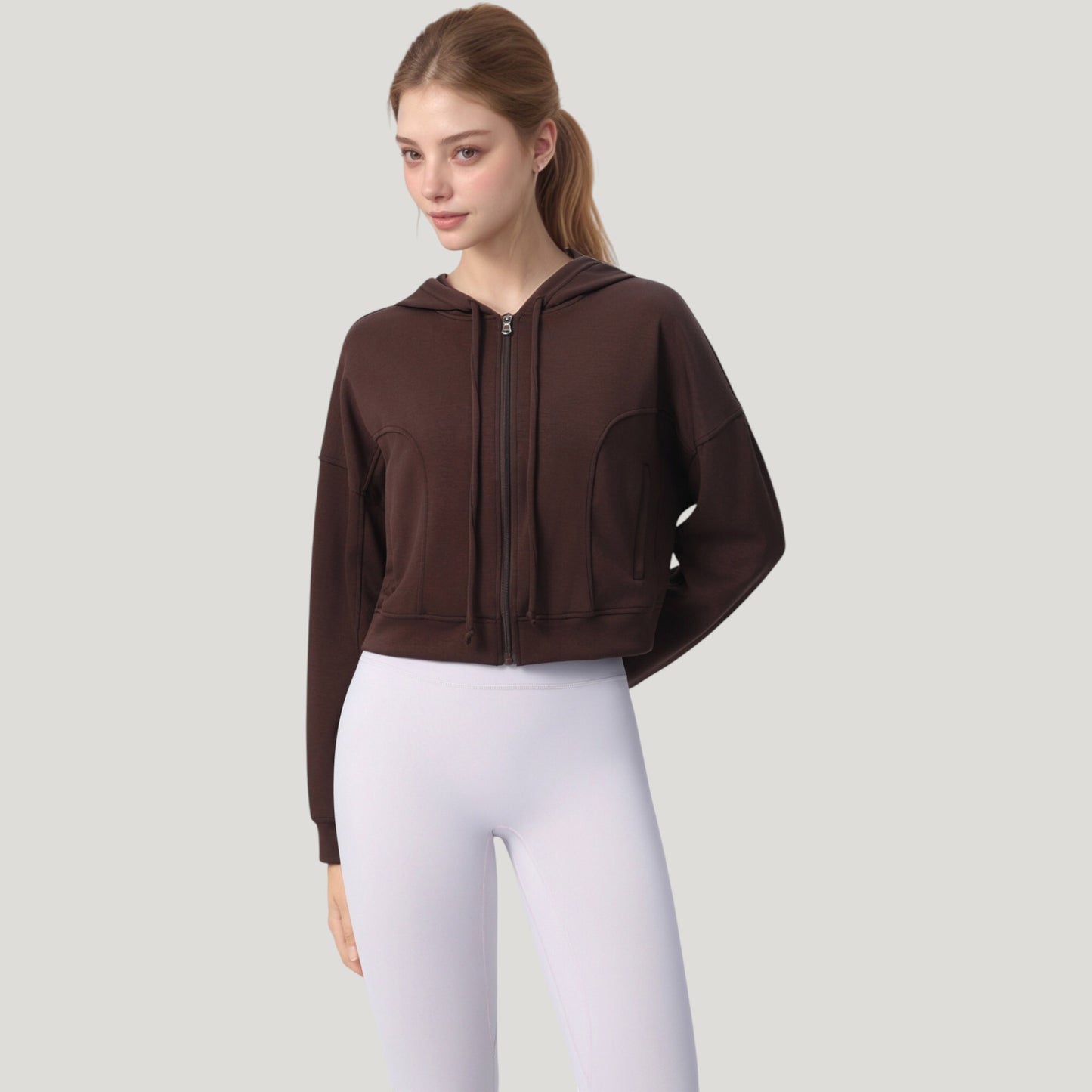 Anna-Kaci Active Women's Zip Front Cropped Hoodie with Long Sleeves and Drawstring Hood