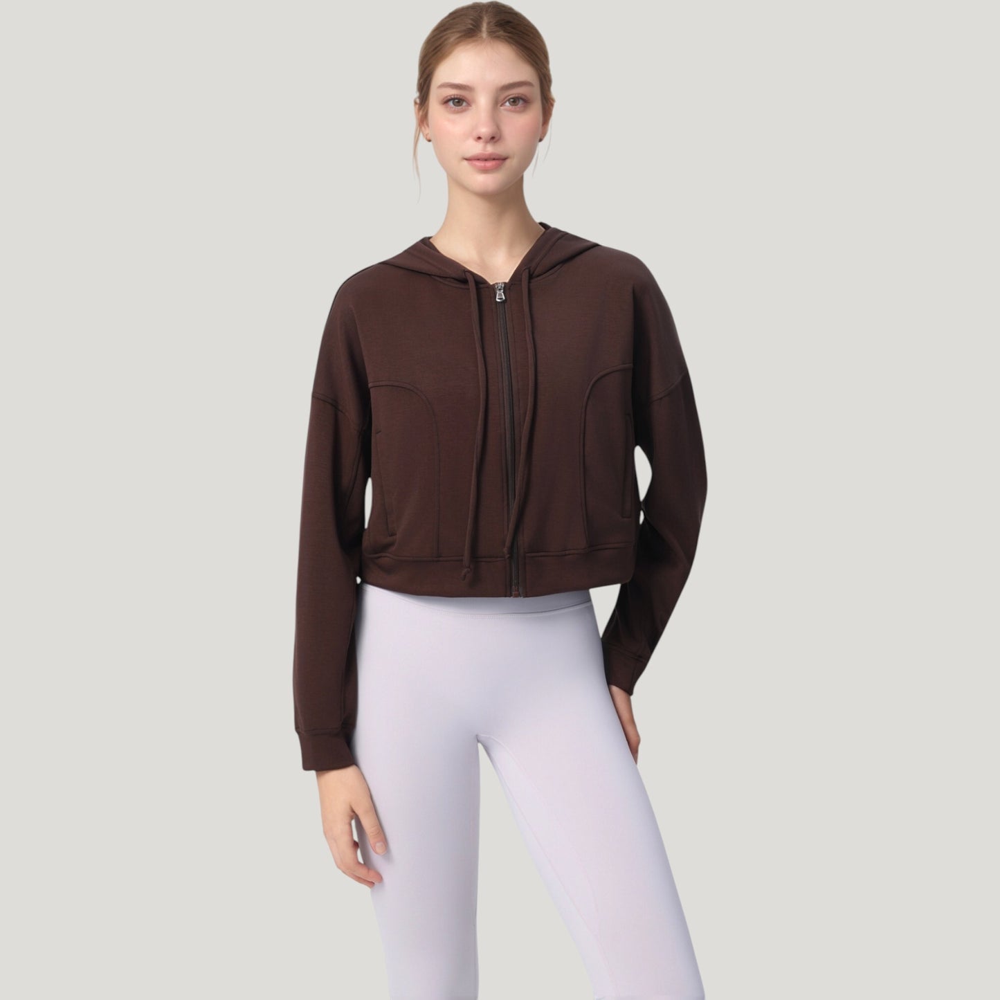 Anna-Kaci Active Women's Zip Front Cropped Hoodie with Long Sleeves and Drawstring Hood
