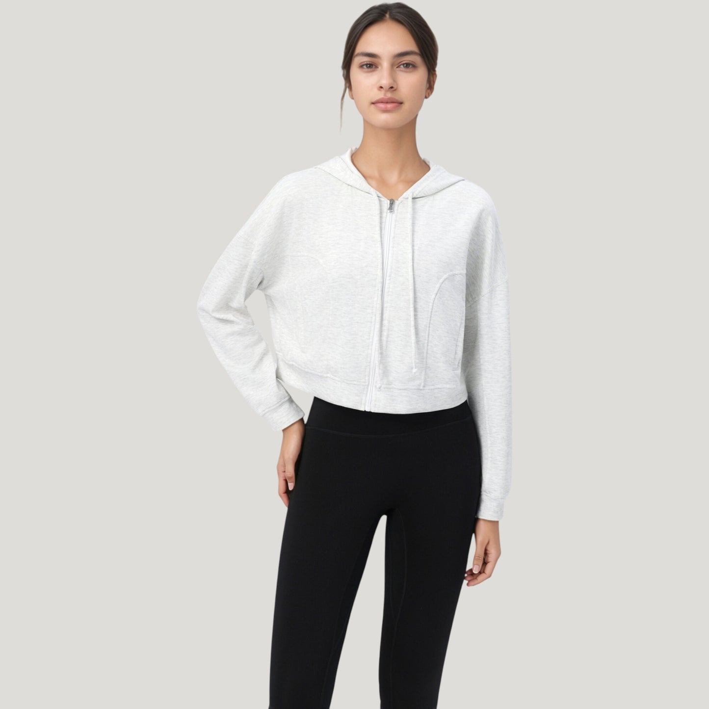 Anna-Kaci Active Women's Zip Front Cropped Hoodie with Long Sleeves and Drawstring Hood