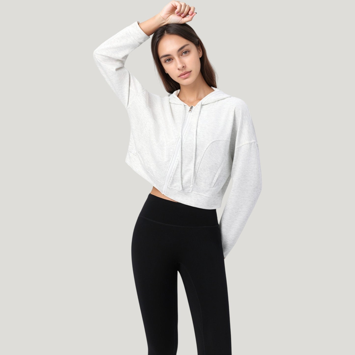Anna-Kaci Active Women's Zip Front Cropped Hoodie with Long Sleeves and Drawstring Hood