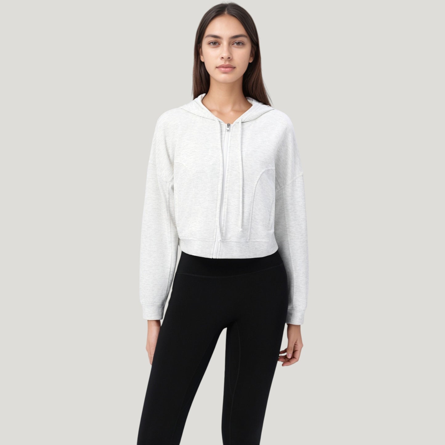 Anna-Kaci Active Women's Zip Front Cropped Hoodie with Long Sleeves and Drawstring Hood