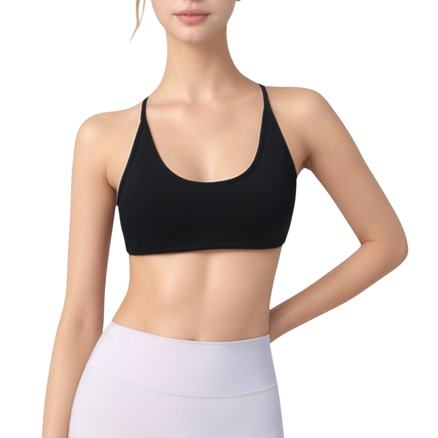 Anna-Kaci Active Women's Scoop Neck Sports Bra with Thin Adjustable Straps and Smooth Seamless Design