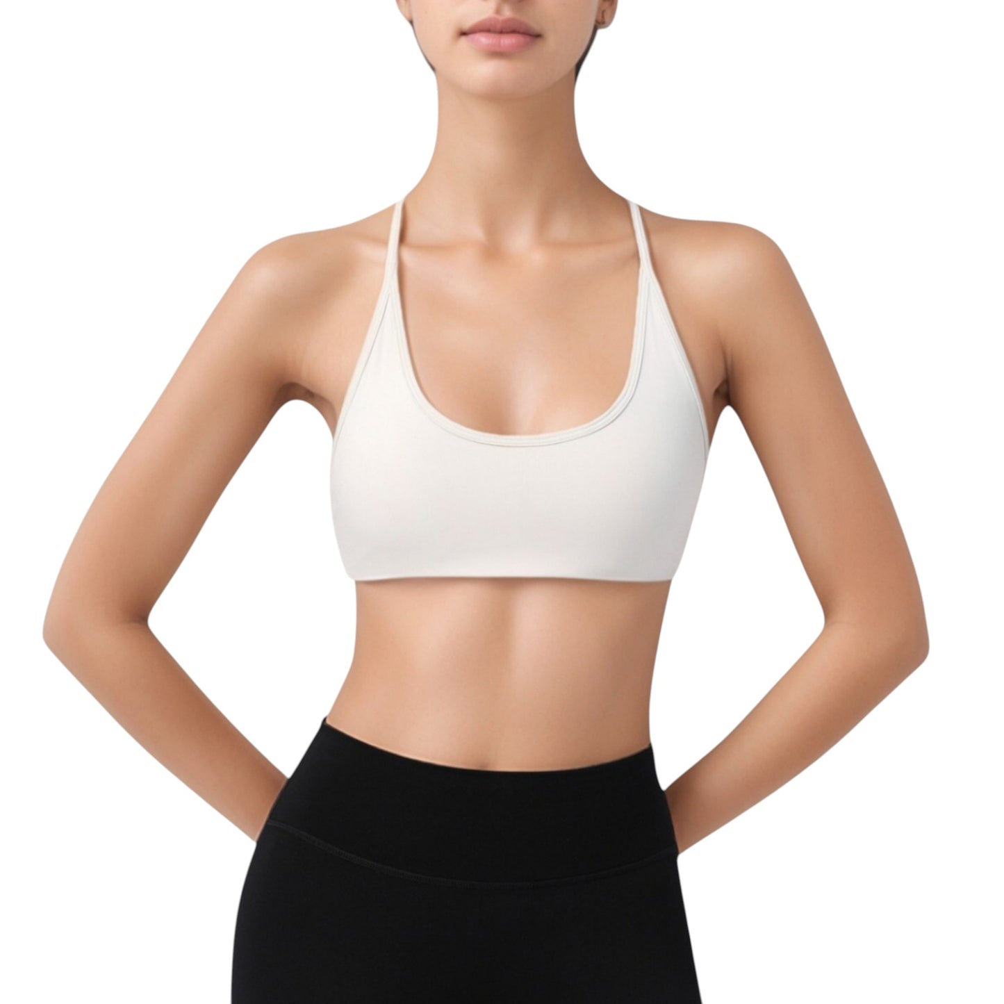 Anna-Kaci Active Women's Scoop Neck Sports Bra with Thin Adjustable Straps and Smooth Seamless Design