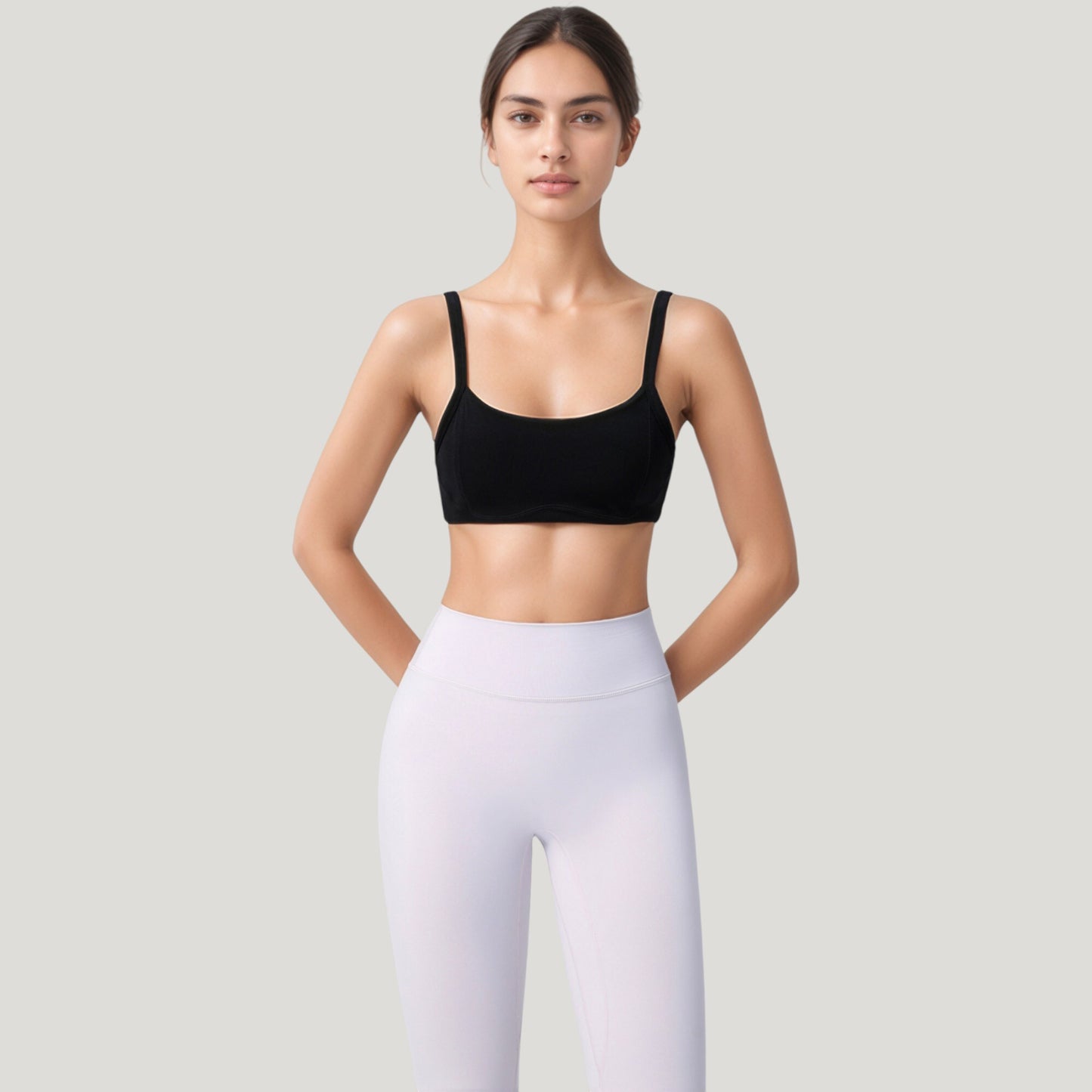 Anna-Kaci Active Women's Square Neck Sports Bra with Wide Fixed Straps and Smooth Seamless Design