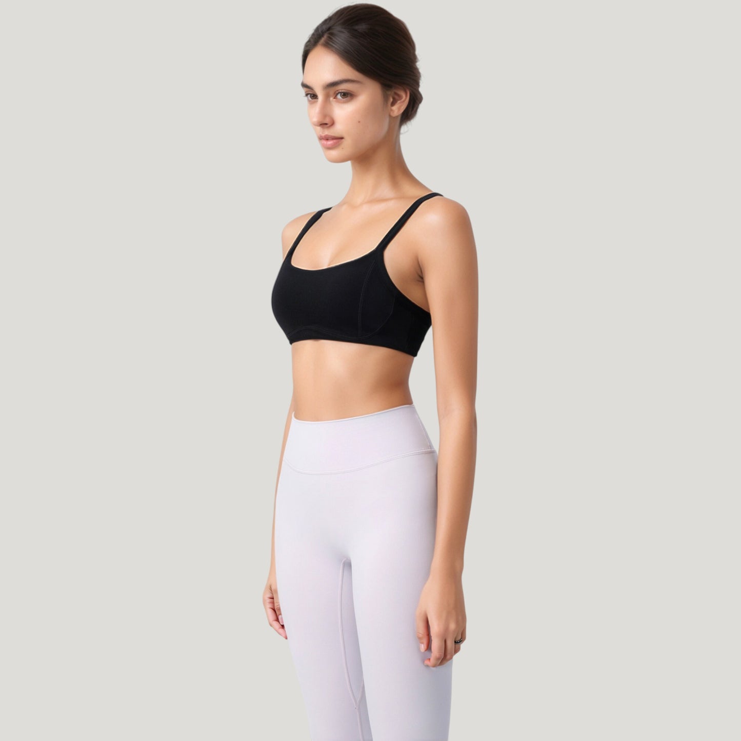 Anna-Kaci Active Women's Square Neck Sports Bra with Wide Fixed Straps and Smooth Seamless Design