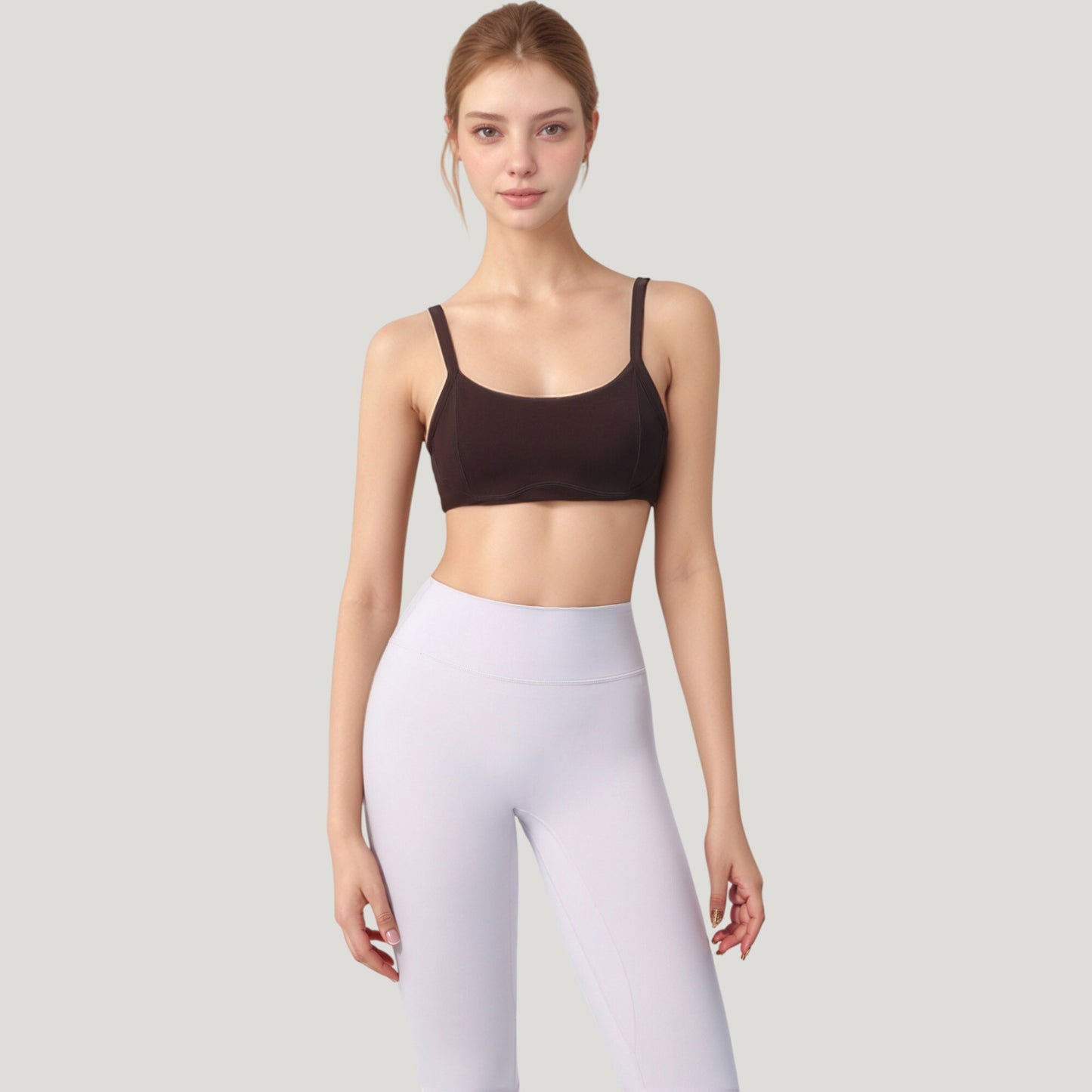 Anna-Kaci Active Women's Square Neck Sports Bra with Wide Fixed Straps and Smooth Seamless Design